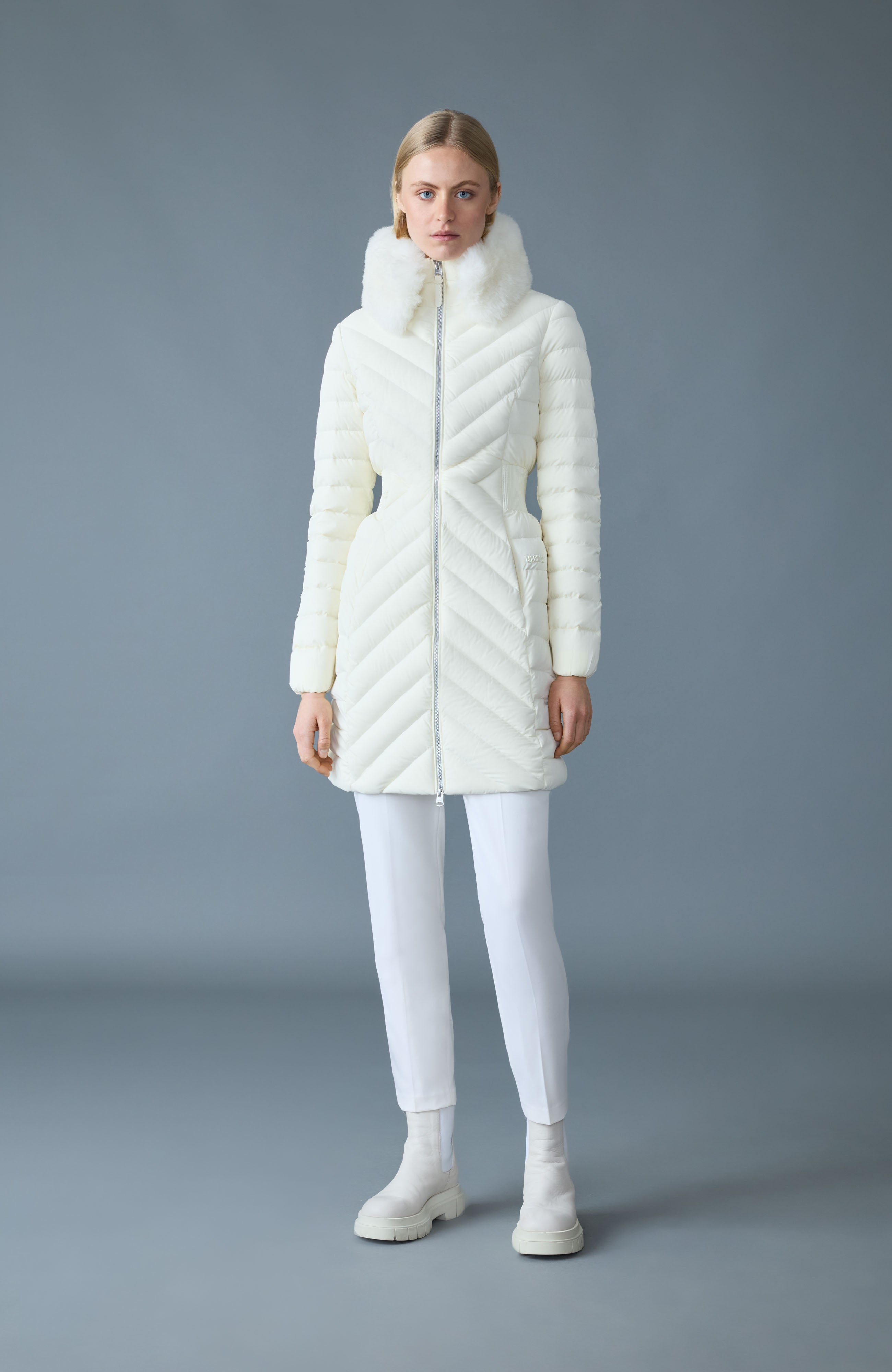 LYRIS Quilted Down Coat - removable Shearling Collar for Women
