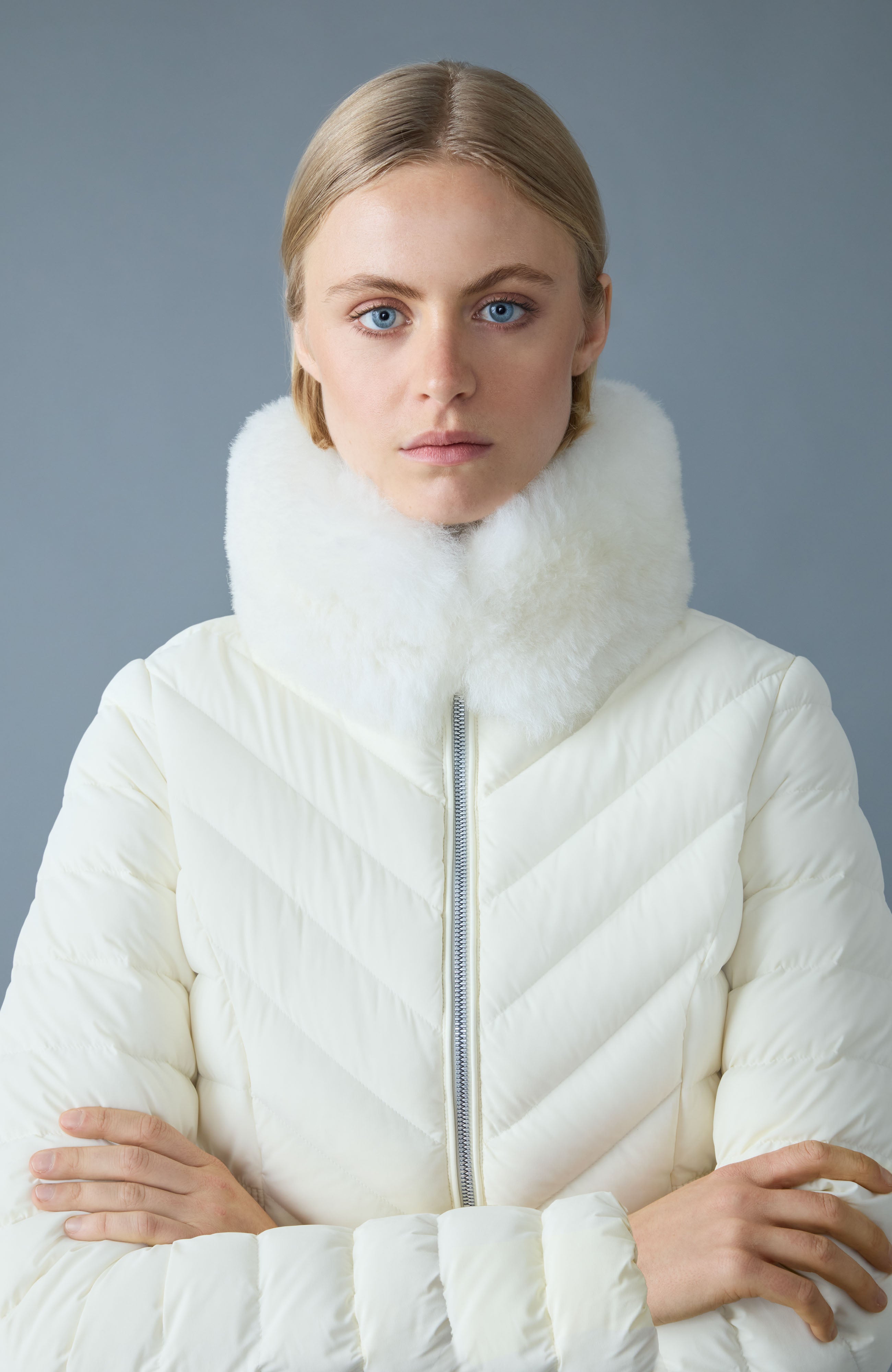 LYRIS Quilted Down Coat - removable Shearling Collar for Women