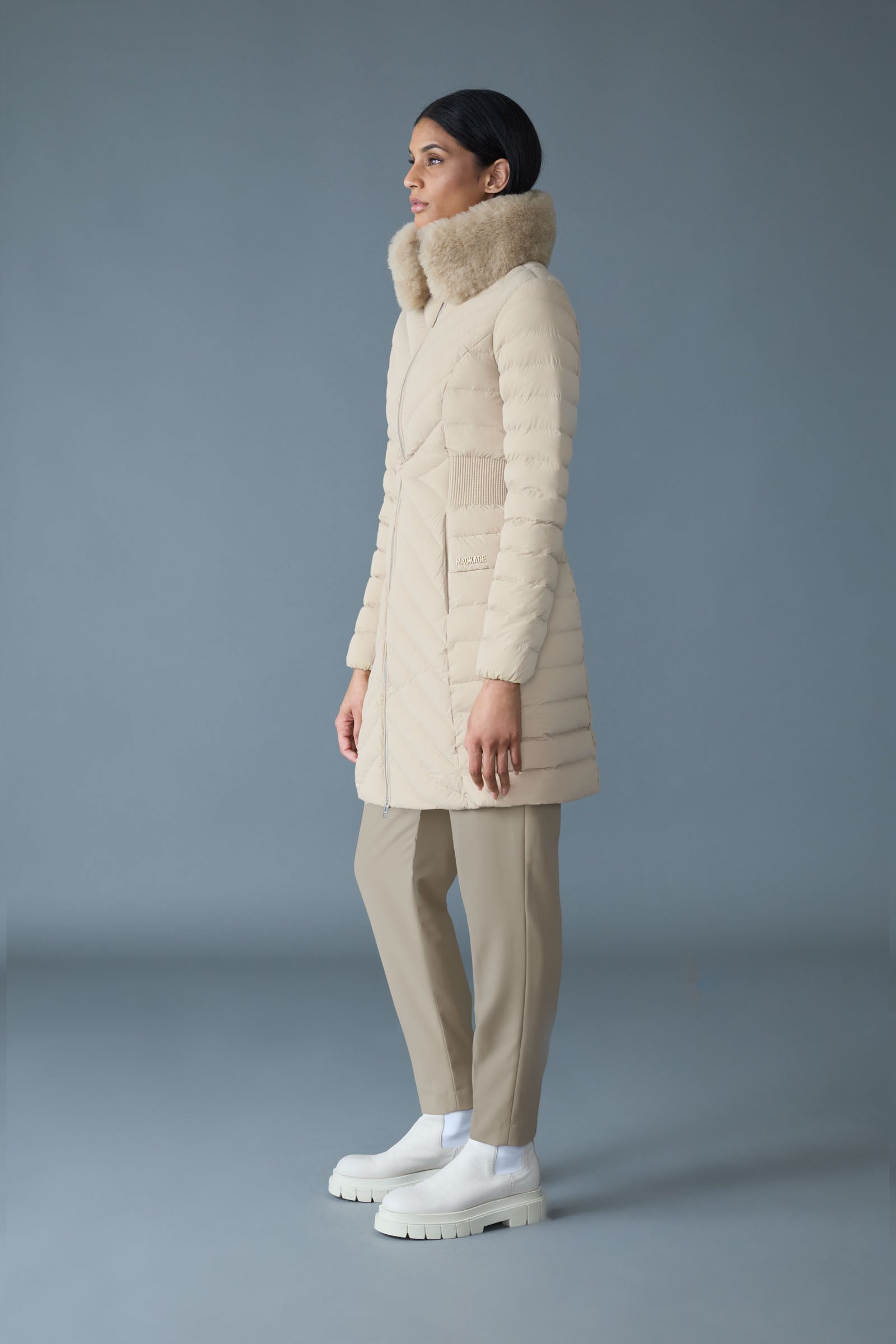 LYRIS Quilted Down Coat - removable Shearling Collar for Women