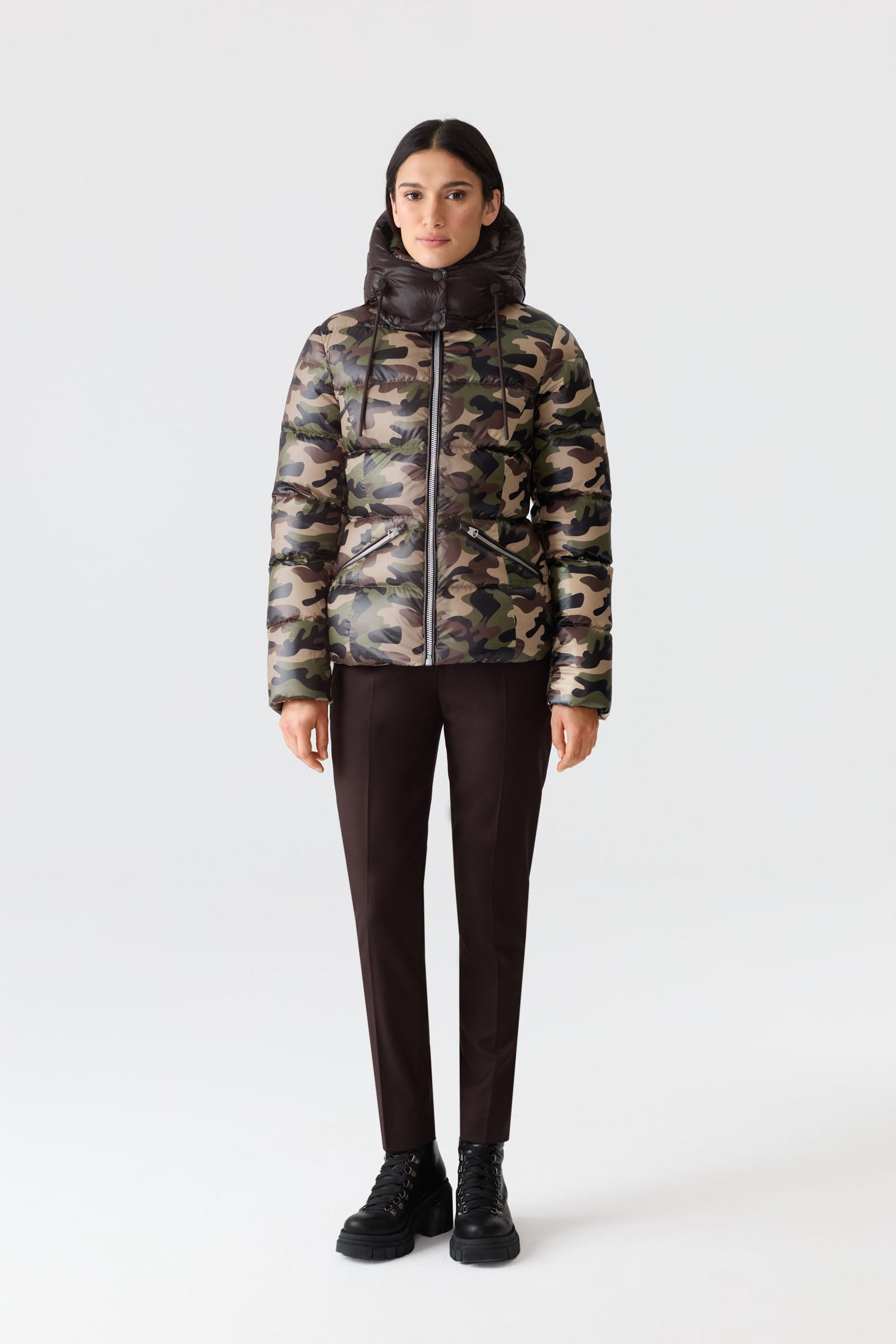 MADALYN-CAMO Lustrous Light Down Jacket with Hood for Women