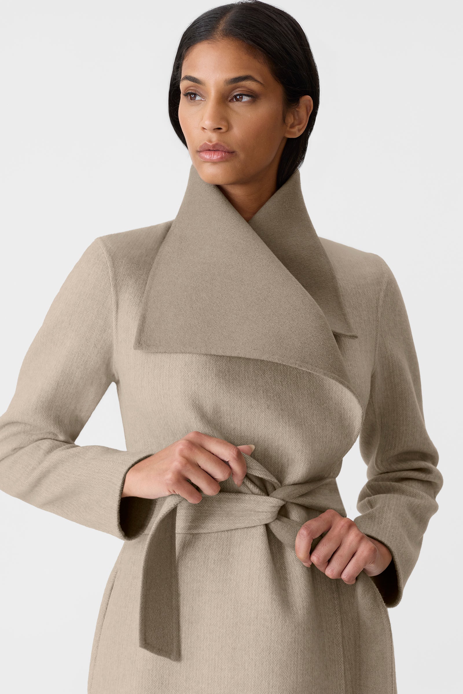 MAI-HB Herringbone wool wrap coat for Women | Mackage® US
