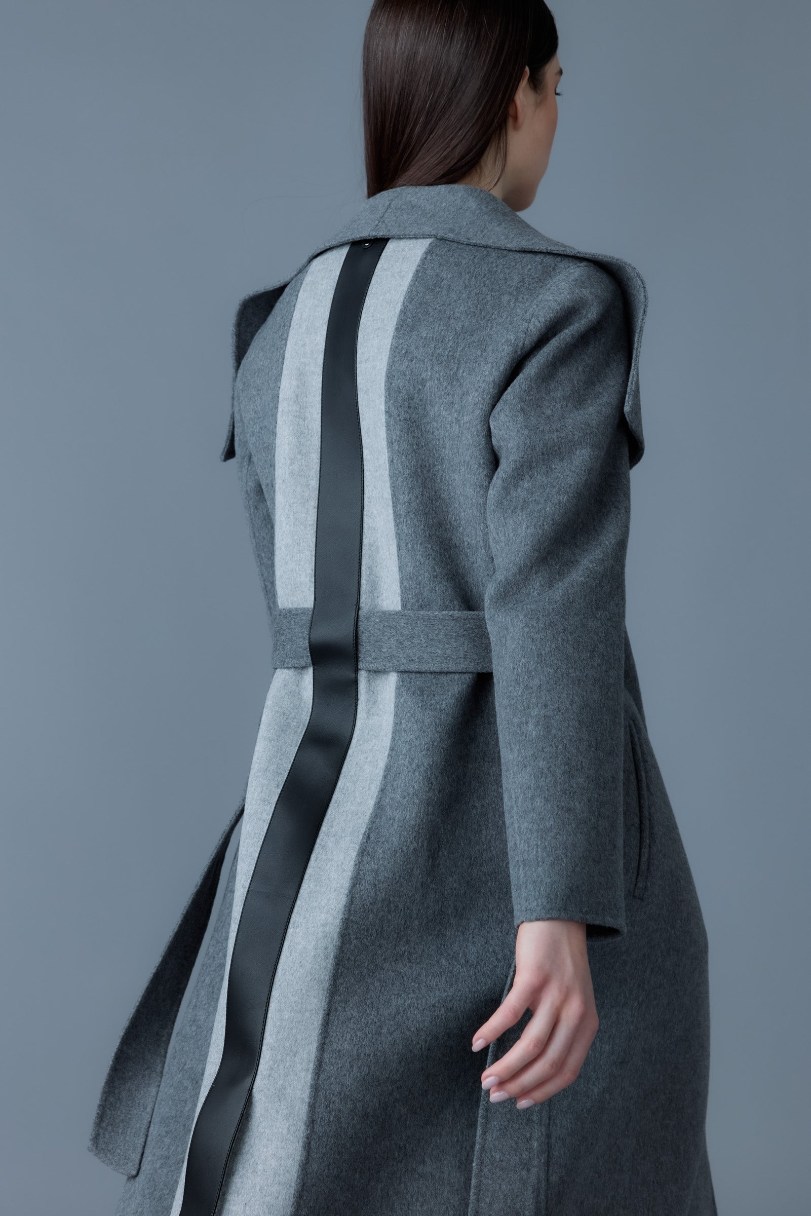 Mai-LST, double-face wool stripe wrap coat | Mackage® US
