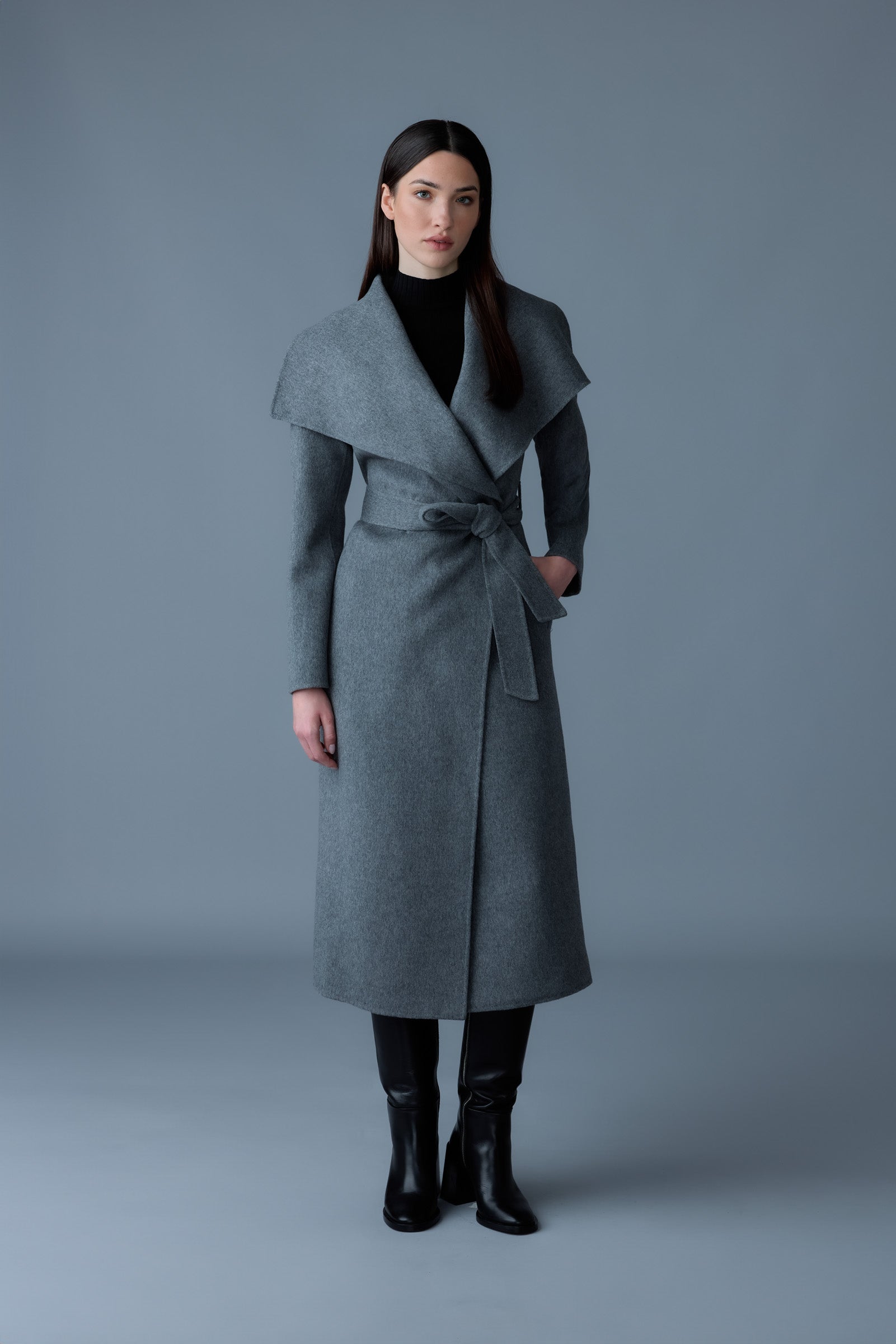 Mai-LST, double-face wool stripe wrap coat | Mackage® US