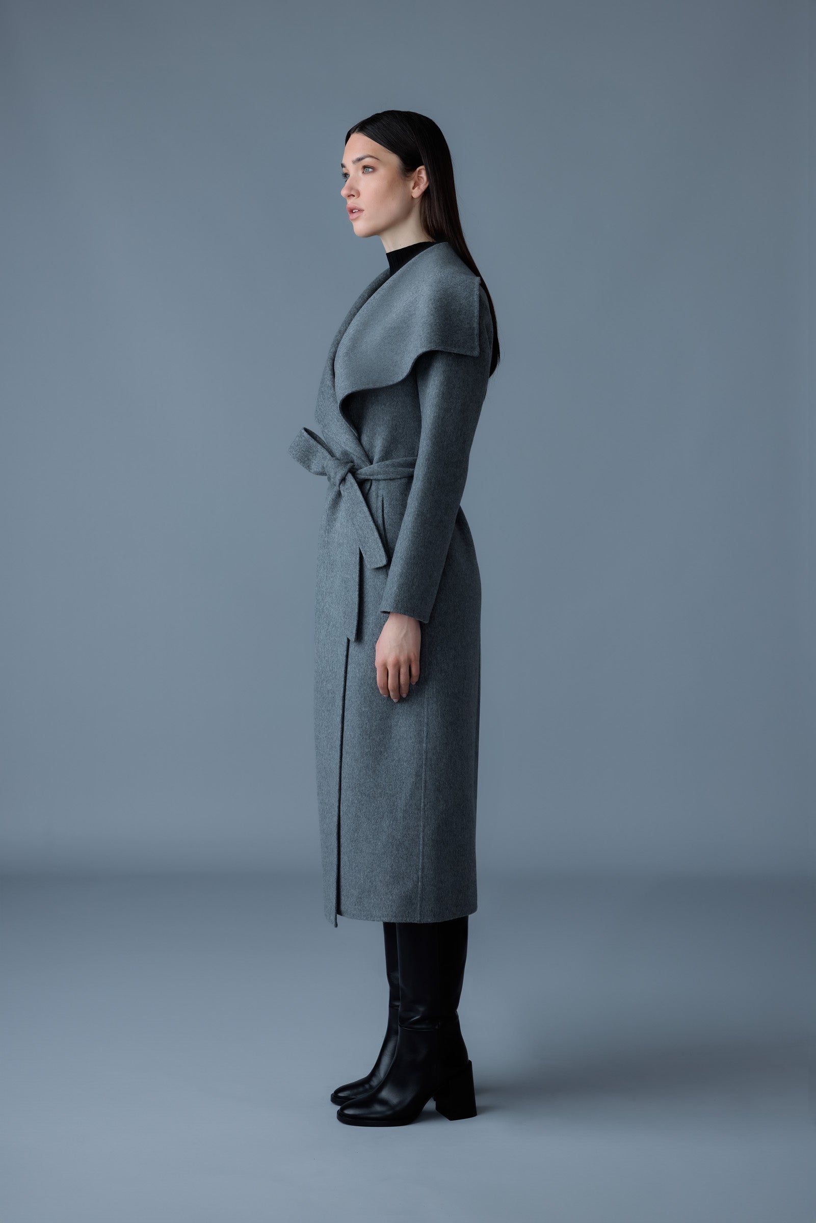 Mai-LST, double-face wool stripe wrap coat | Mackage® US