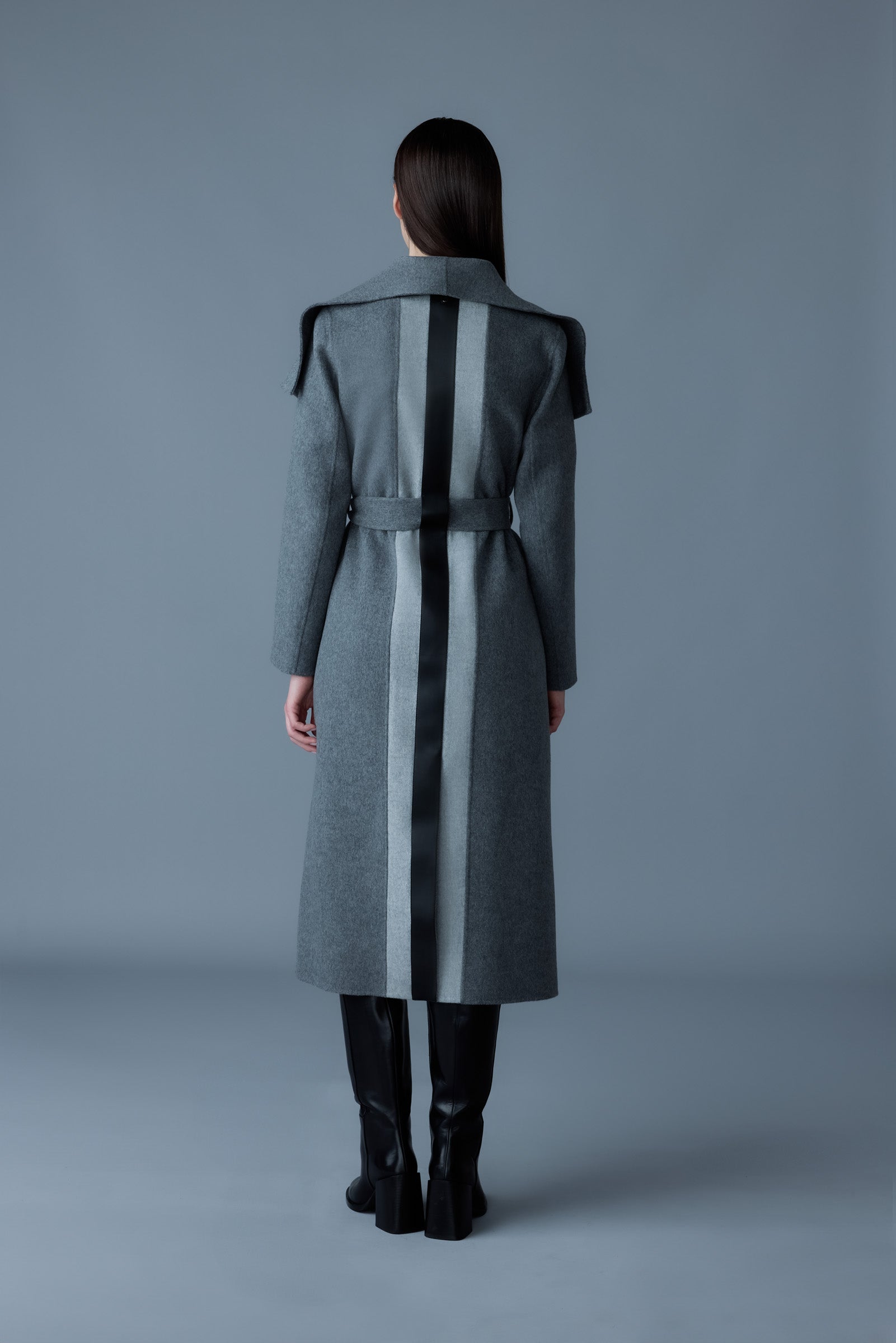 Mai-LST, double-face wool stripe wrap coat | Mackage® US
