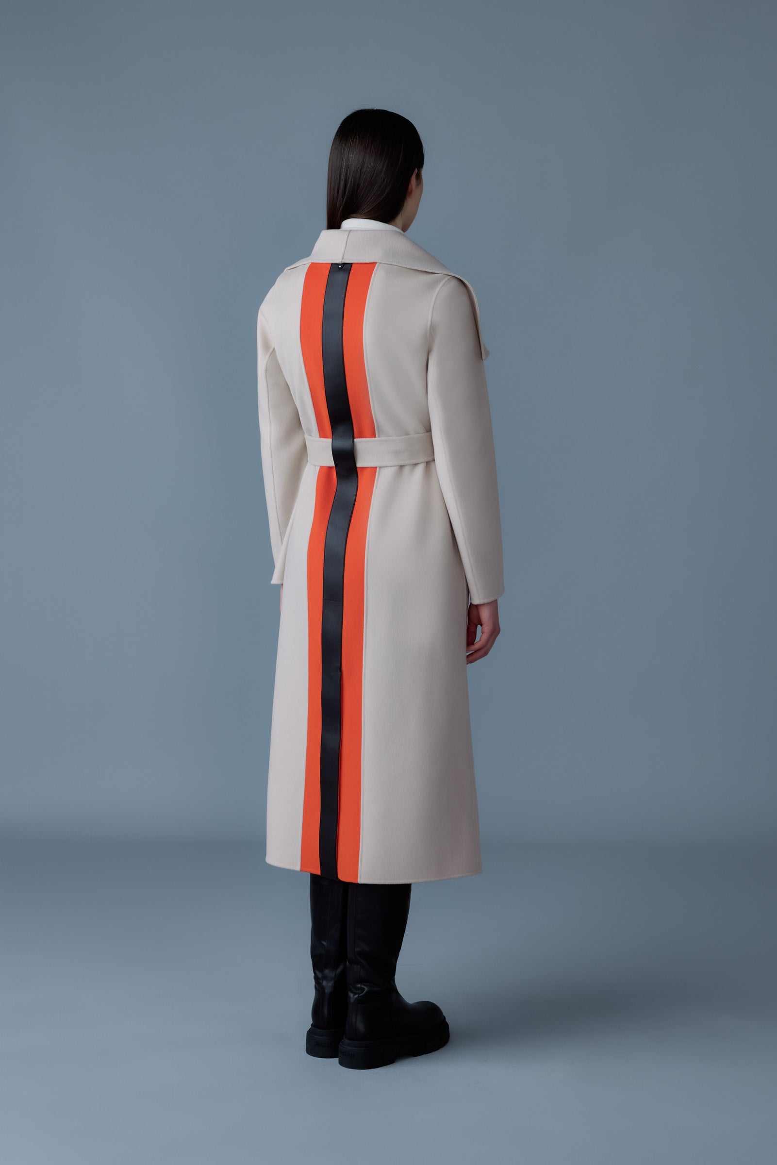Mai-LST, double-face wool stripe wrap coat | Mackage® US