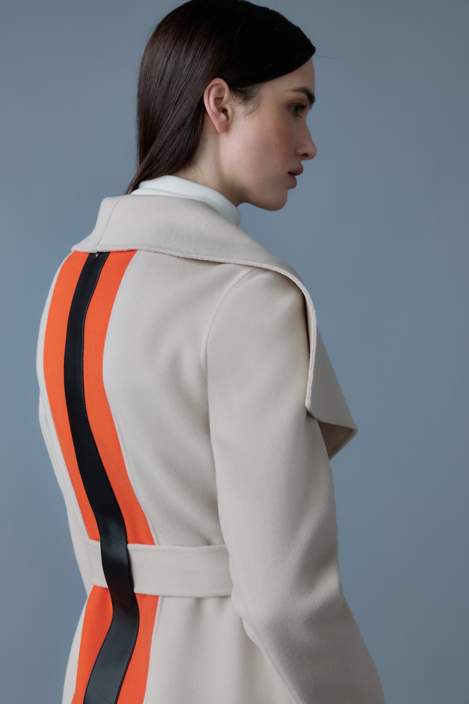 Mai-LST, double-face wool stripe wrap coat | Mackage® US