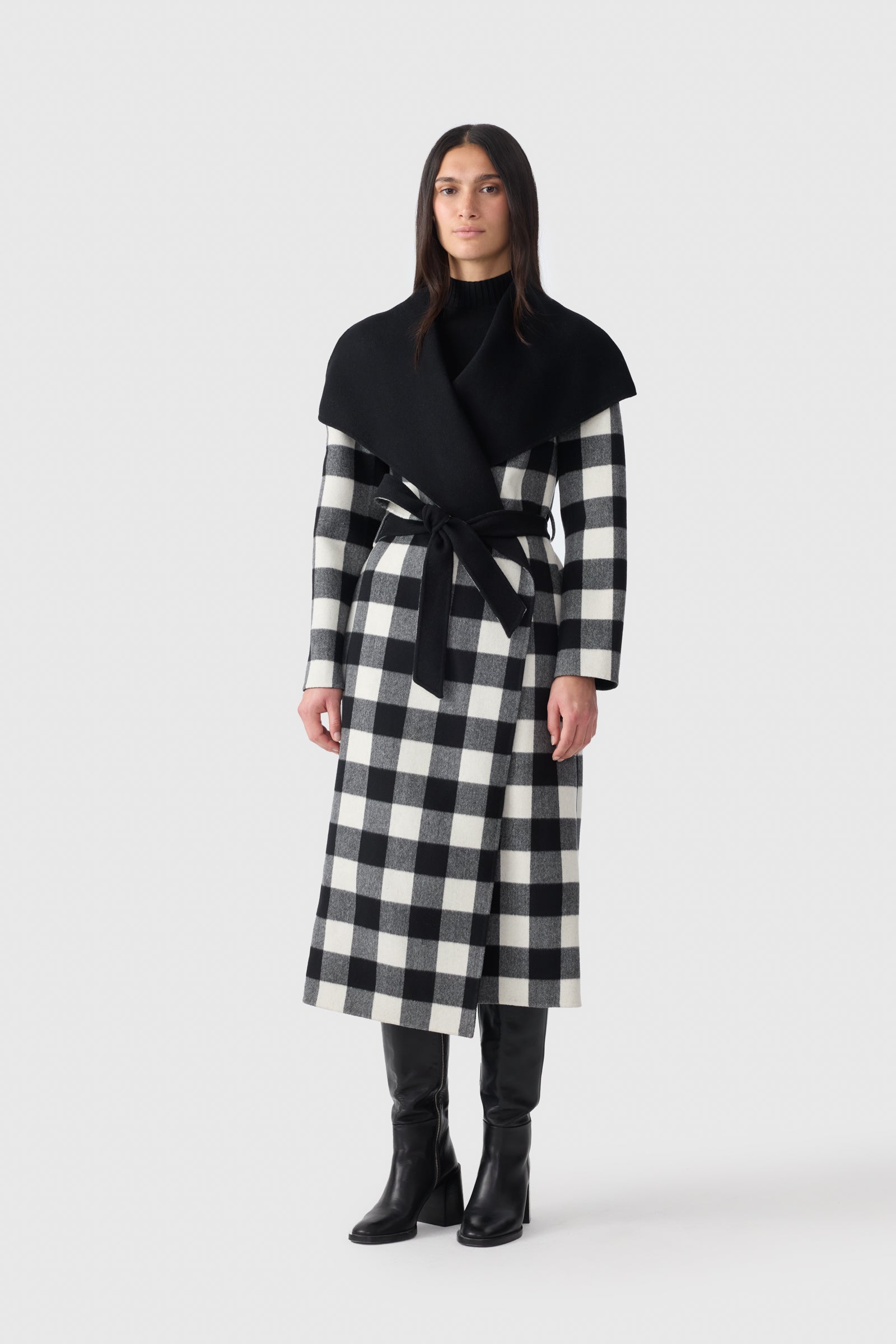 MAI-PL Reversible Plaid Wrap Coat in Double-Face Wool for Women