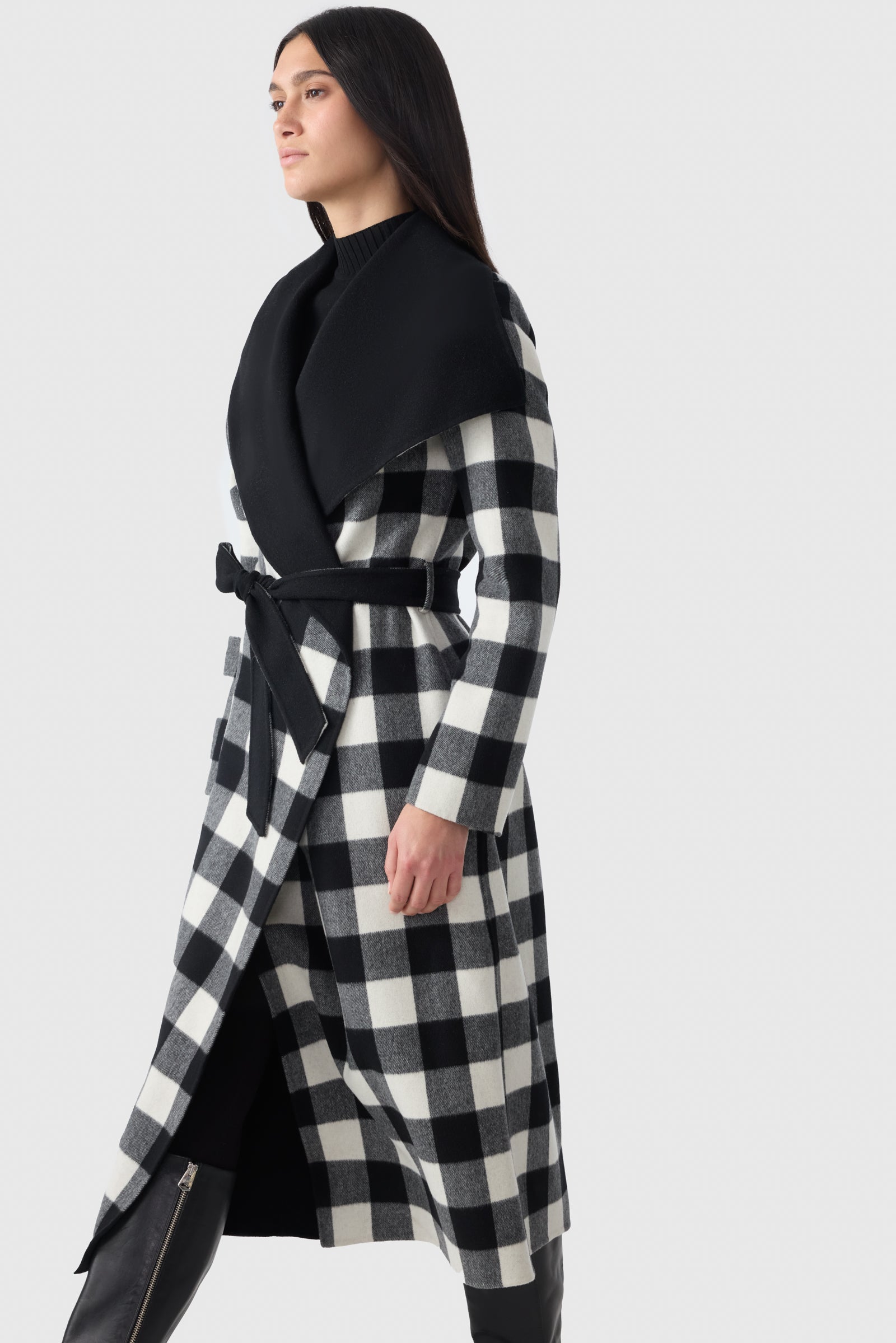 MAI-PL Reversible Plaid Wrap Coat in Double-Face Wool for Women