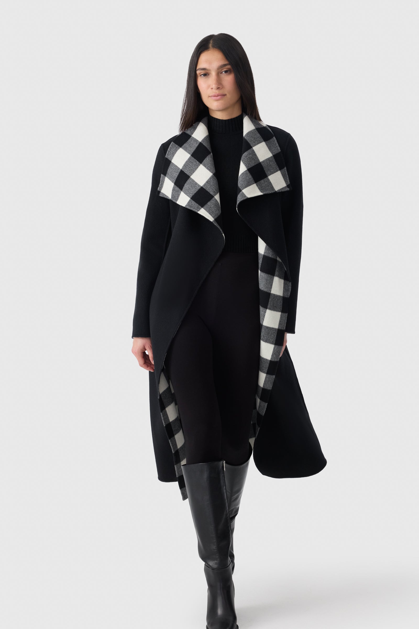 MAI-PL Reversible Plaid Wrap Coat in Double-Face Wool for Women
