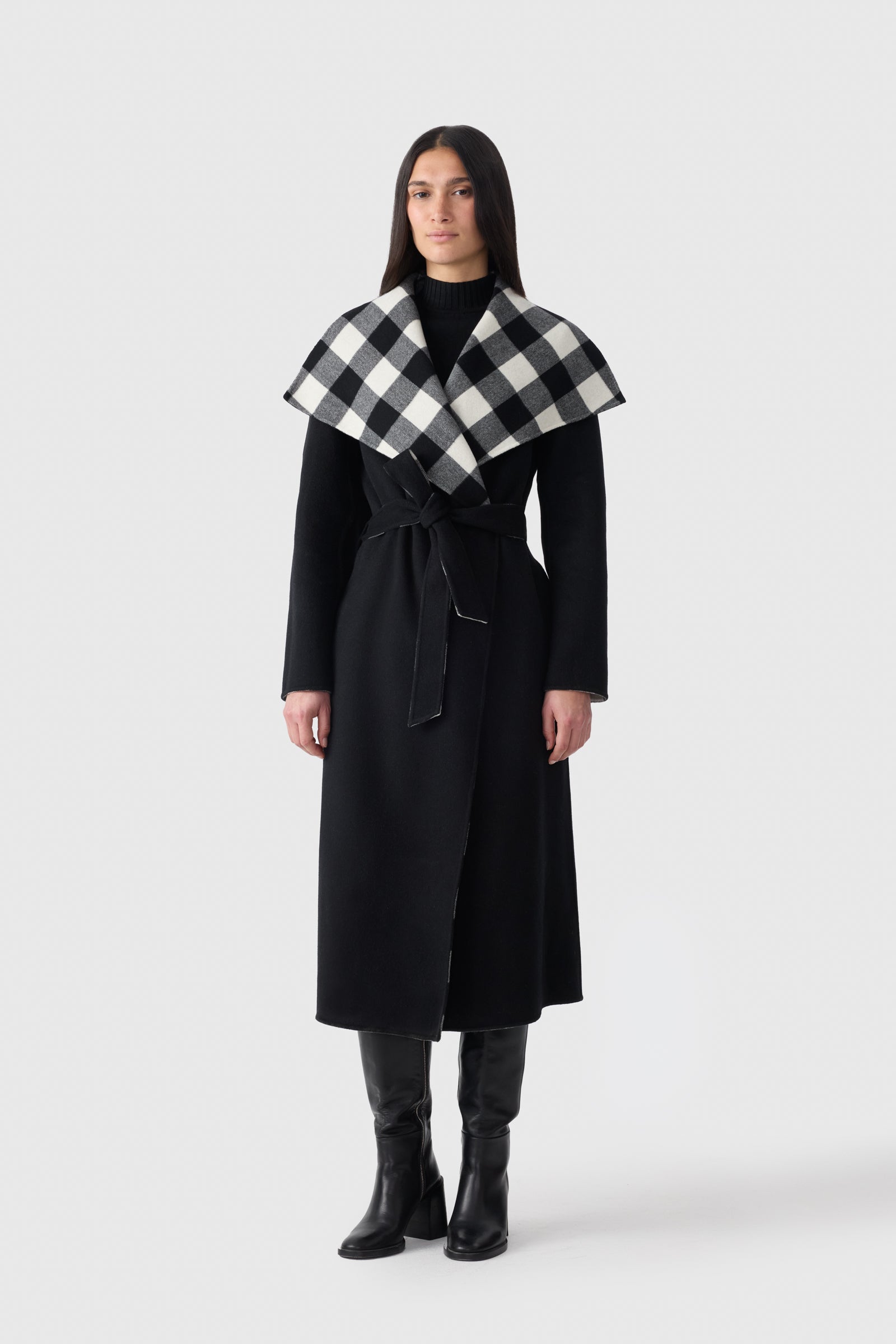 MAI-PL Reversible Plaid Wrap Coat in Double-Face Wool for Women