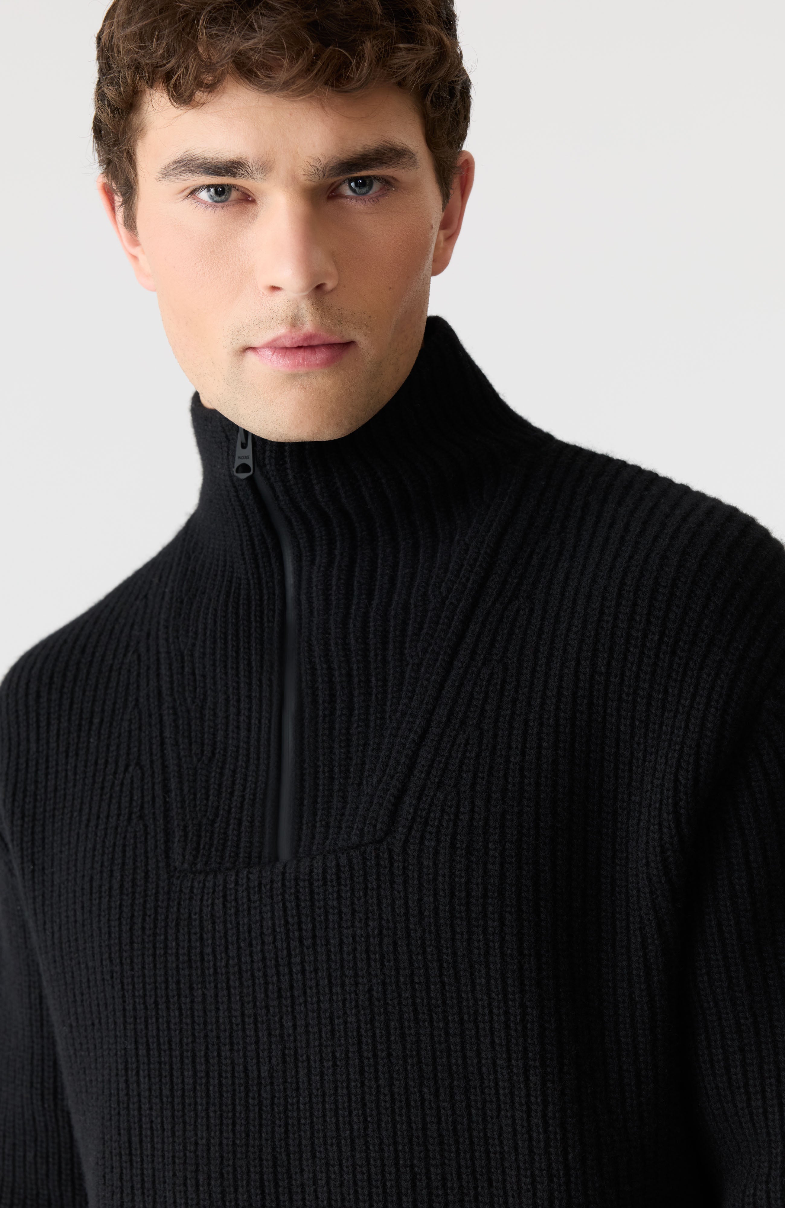 MARIO Fisherman Rib Quarter-Zip Pullover for Men | Mackage US