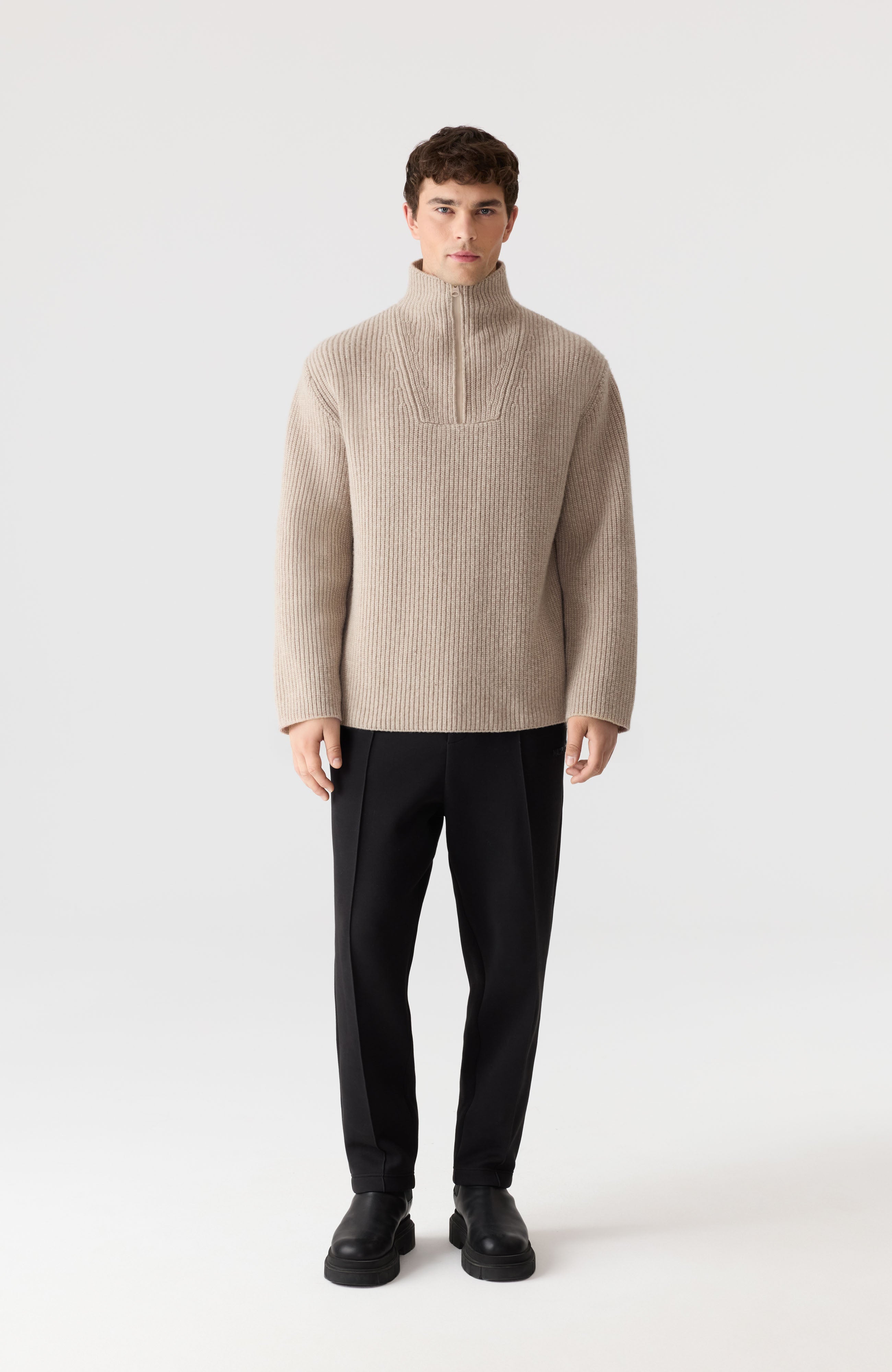 MARIO Fisherman Rib Quarter-Zip Pullover for Men | Mackage US