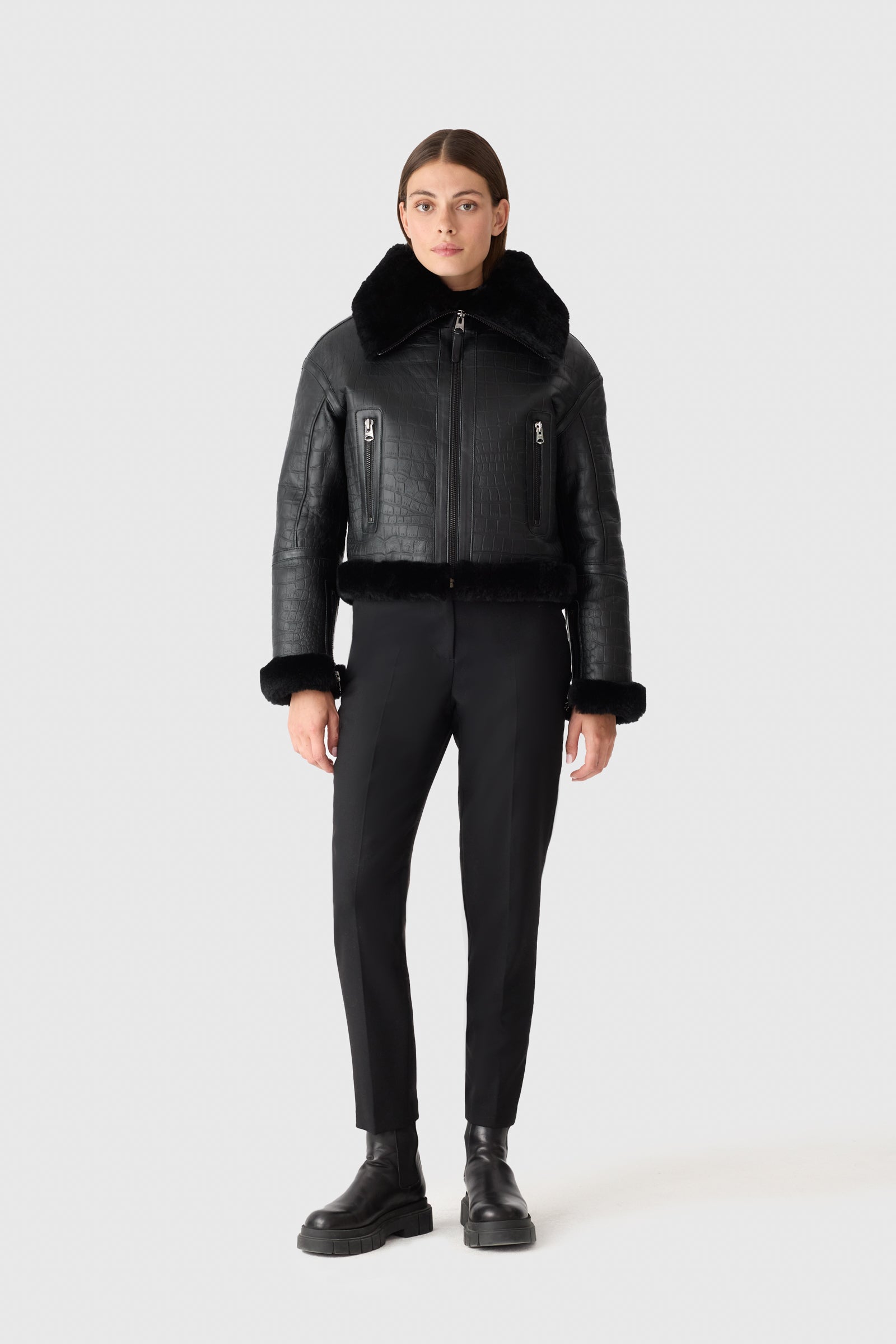 MAXOU Croc Embossed Oversized Shearling Jacket for Women | Mackage US