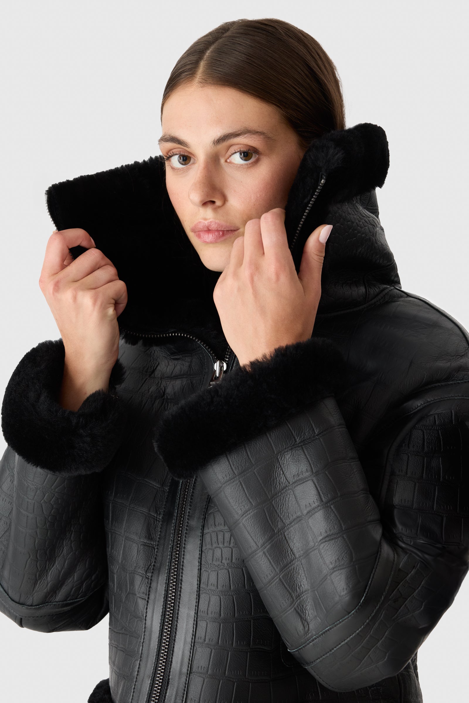 MAXOU Croc Embossed Oversized Shearling Jacket for Women | Mackage® US
