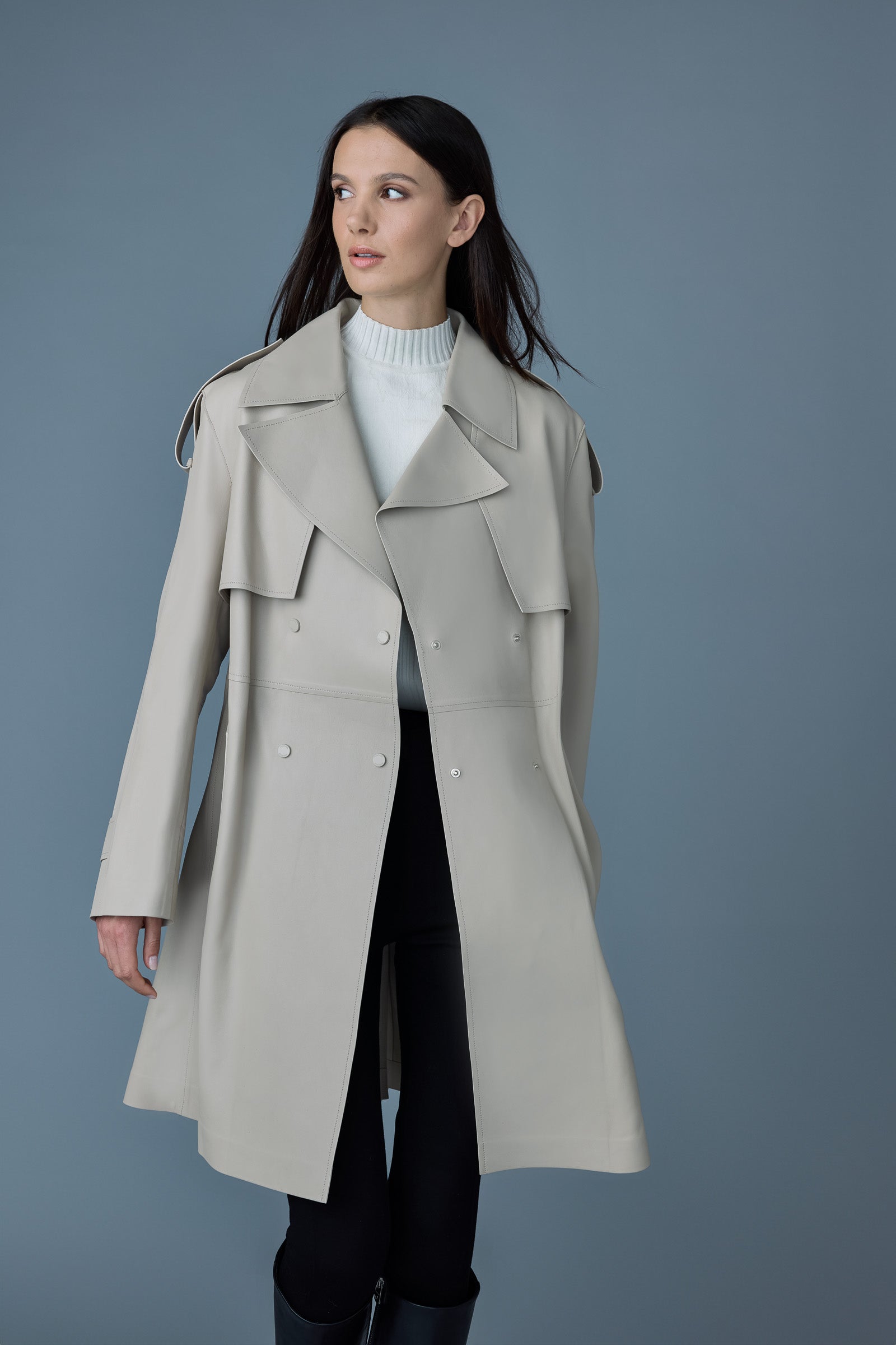 Medora, luster leather three-quarter coat | Mackage® US