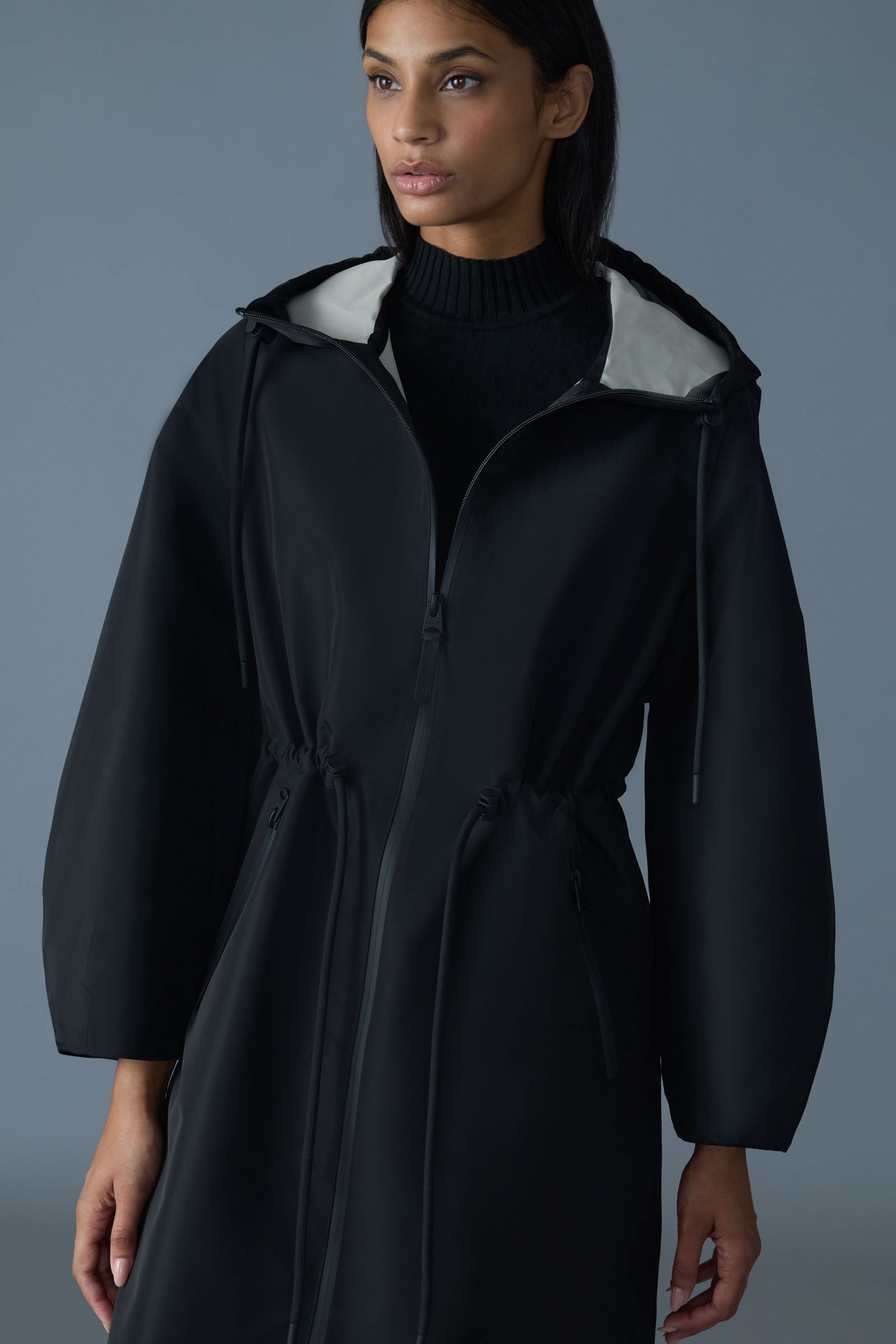 MEKELLE-Z Long recycled technical rain coat for Women | Mackage® US