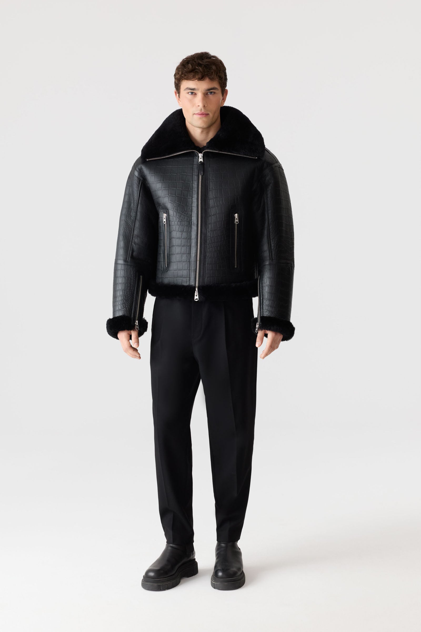 MEMPHIS Croc Embossed Oversized Shearling Jacket for Men | Mackage® US