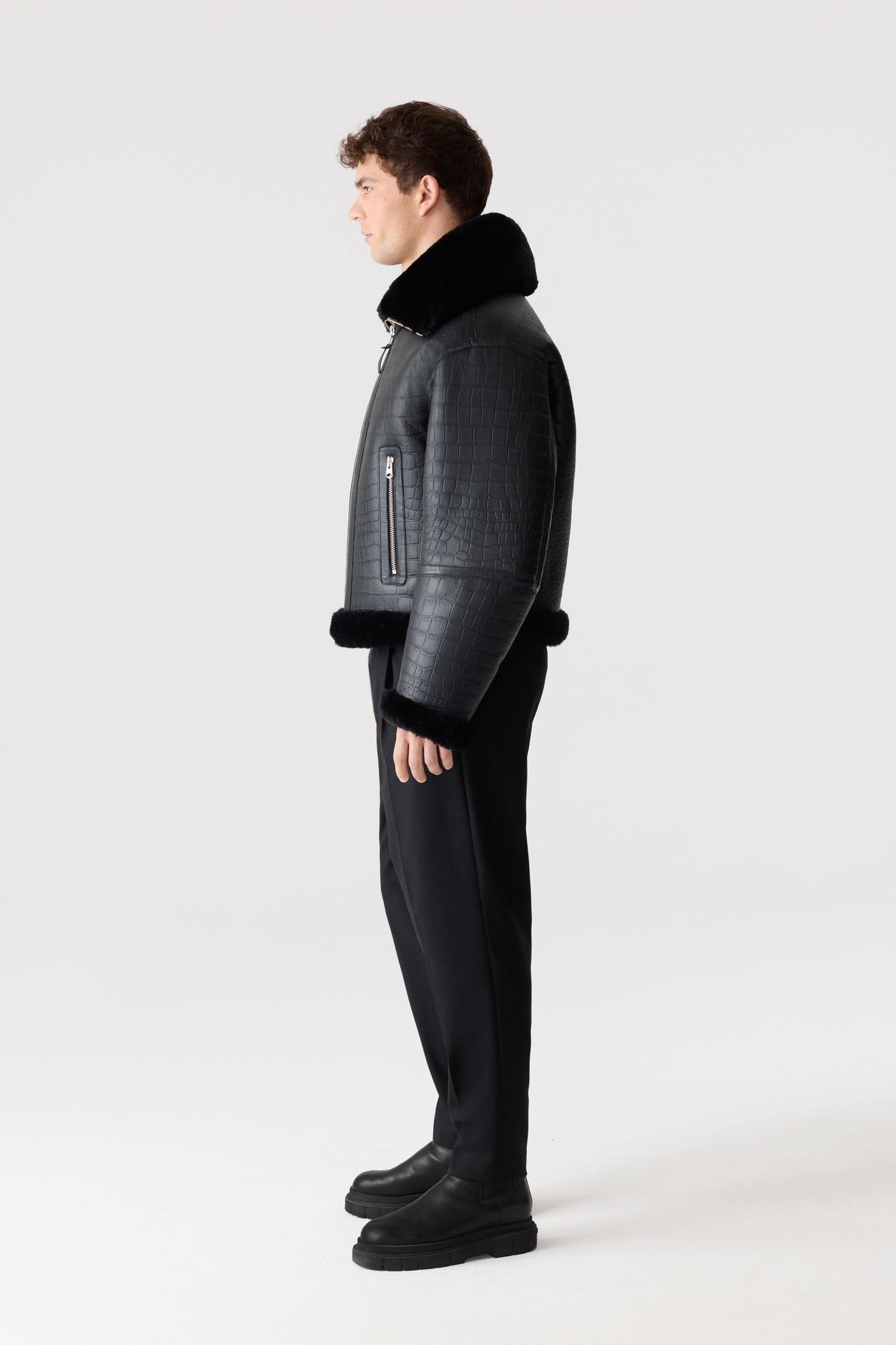 MEMPHIS Croc Embossed Oversized Shearling Jacket for Men | Mackage® US