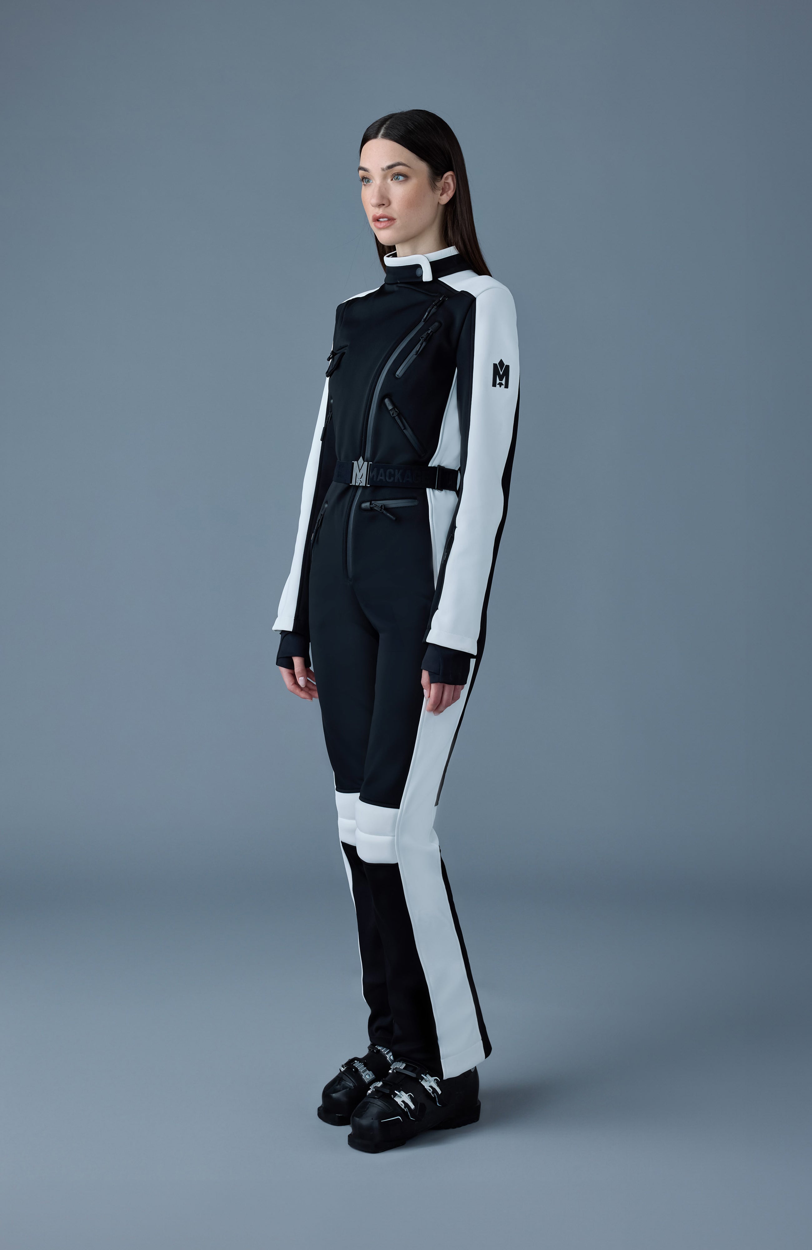 Miakim, techno fleece ski suit with asymmetrical zip