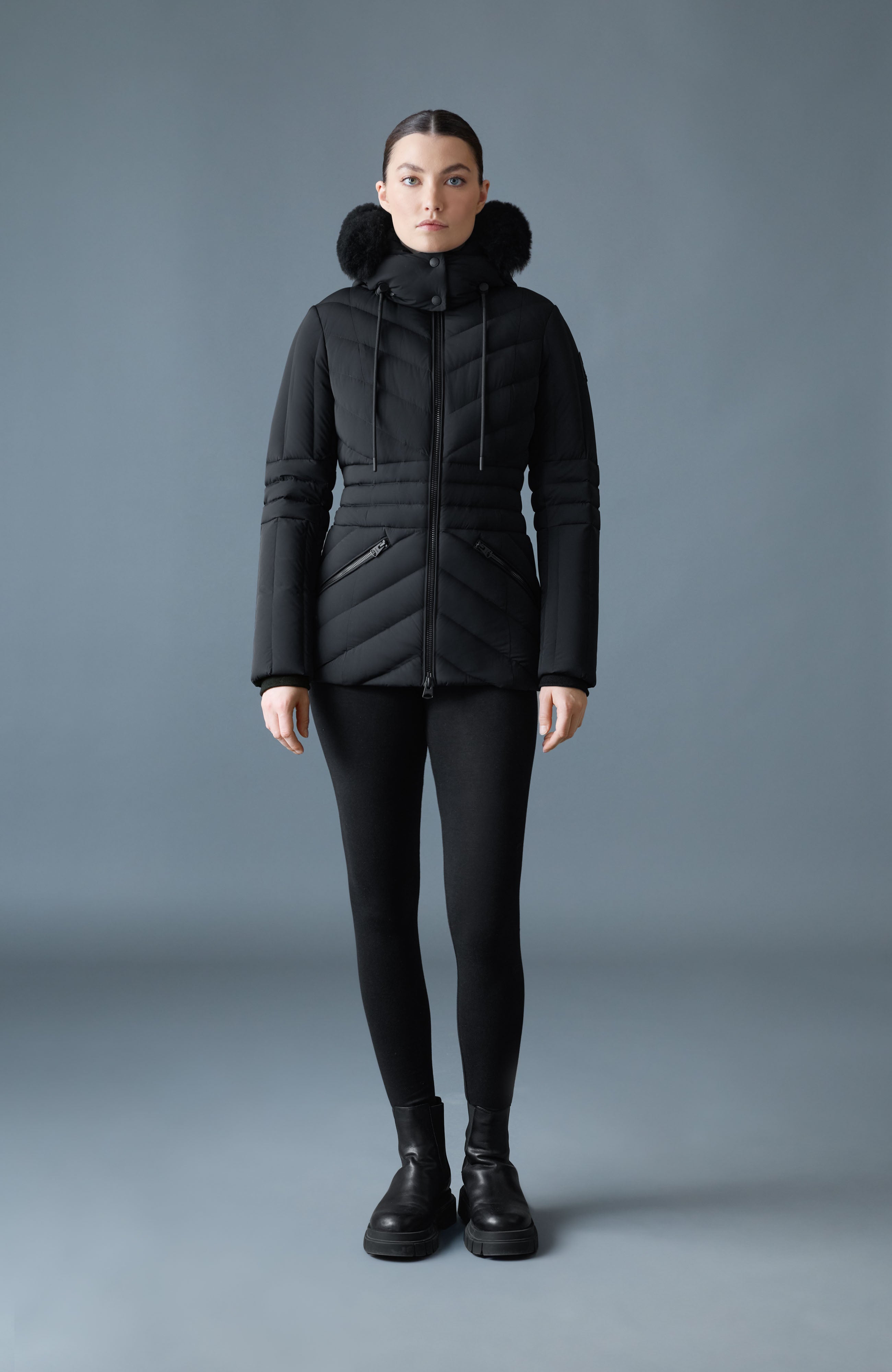 NADIA-SHZ Hooded Down Jacket With Shearling Trim for Women