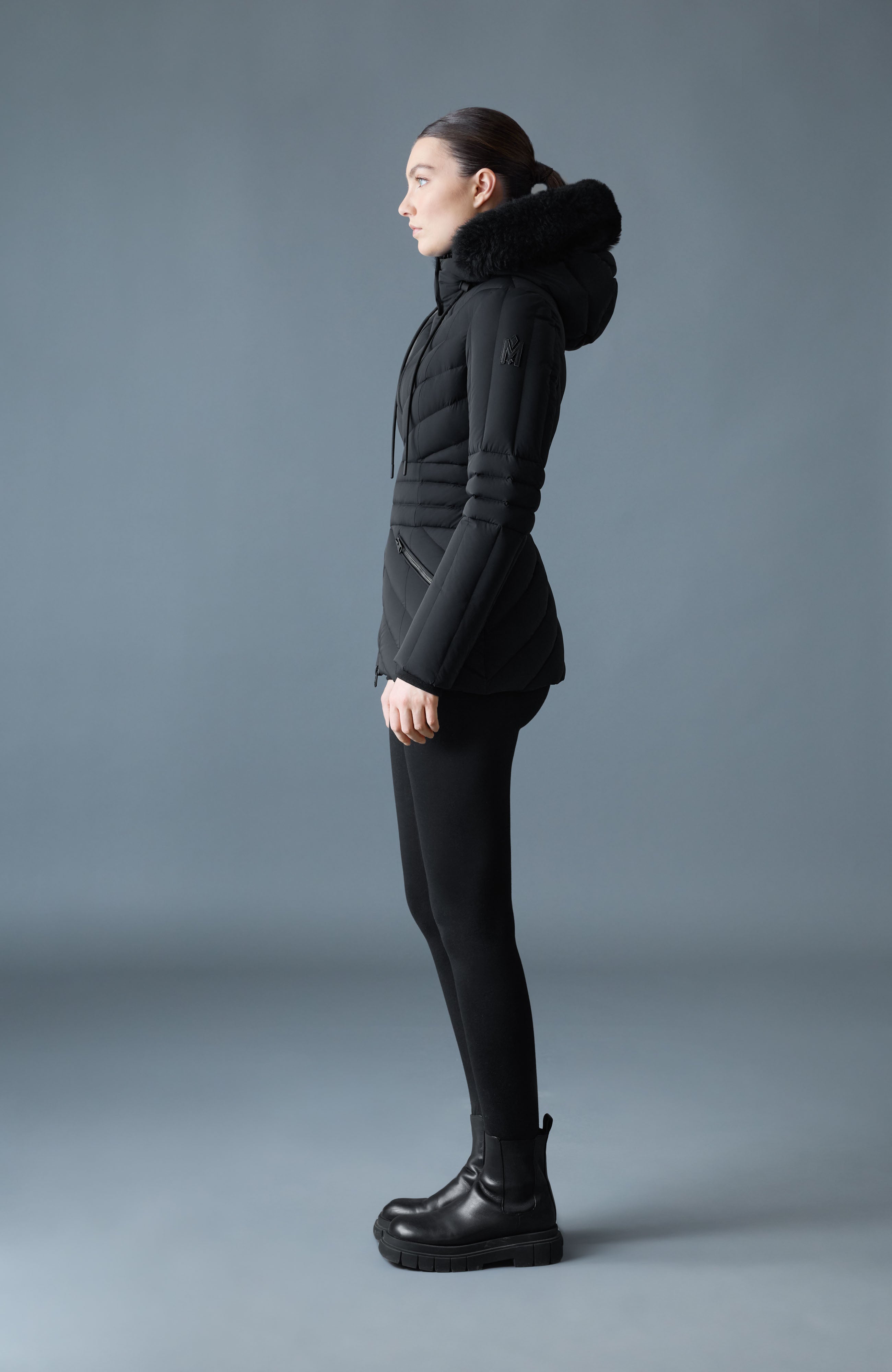 NADIA-SHZ Hooded Down Jacket With Shearling Trim for Women