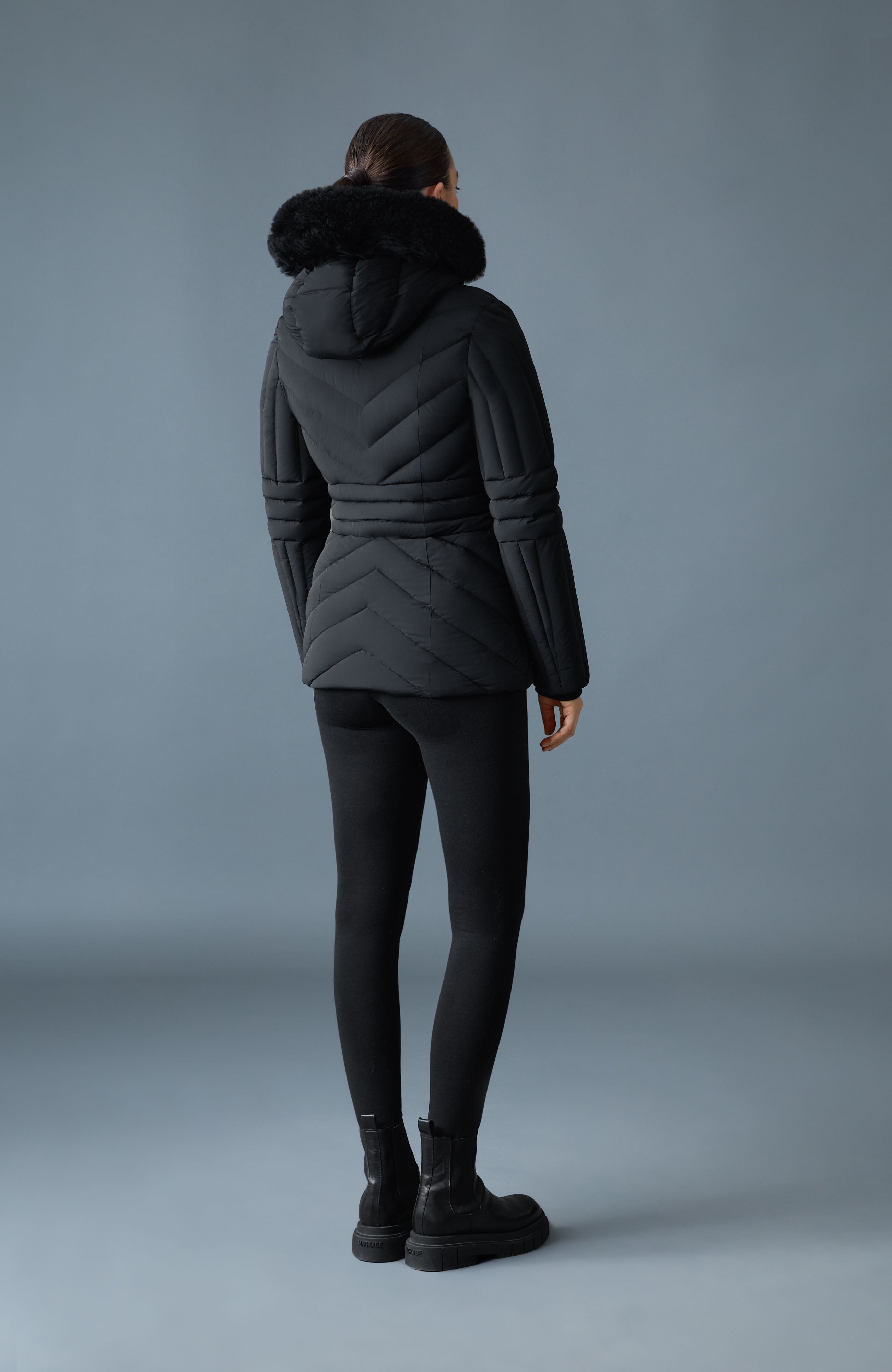 NADIA-SHZ Hooded Down Jacket With Shearling Trim for Women