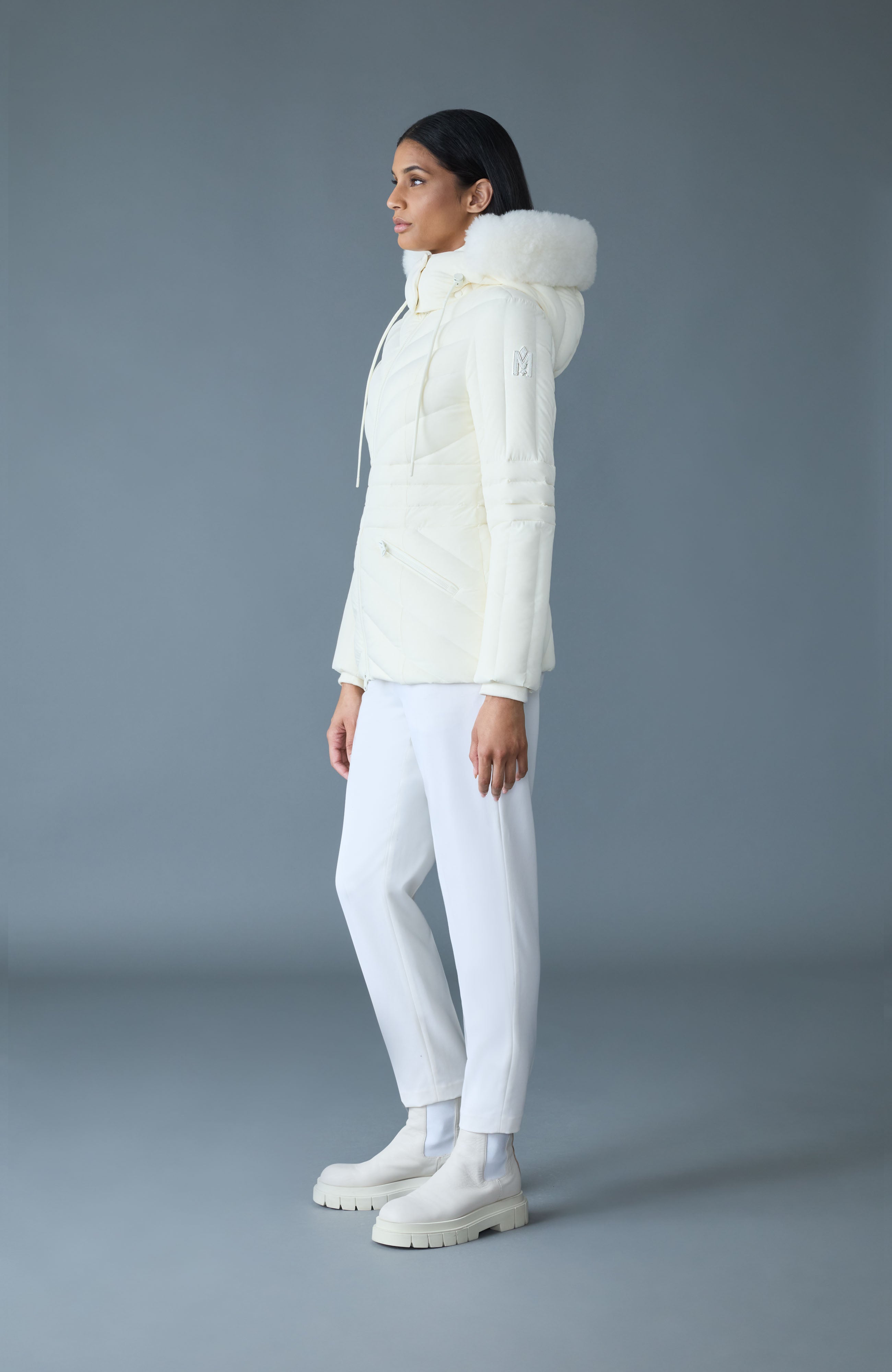 NADIA-SHZ Hooded Down Jacket With Shearling Trim for Women