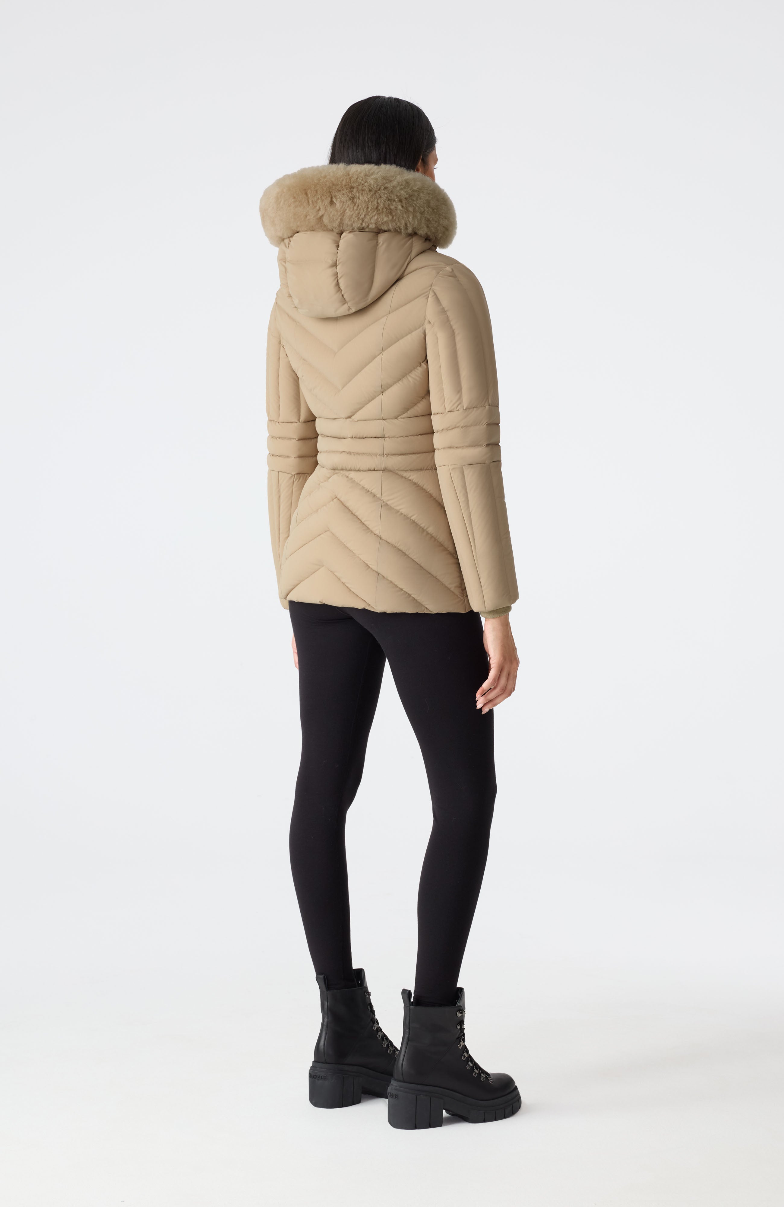 NADIA-SHZ Hooded Down Jacket With Shearling Trim for Women