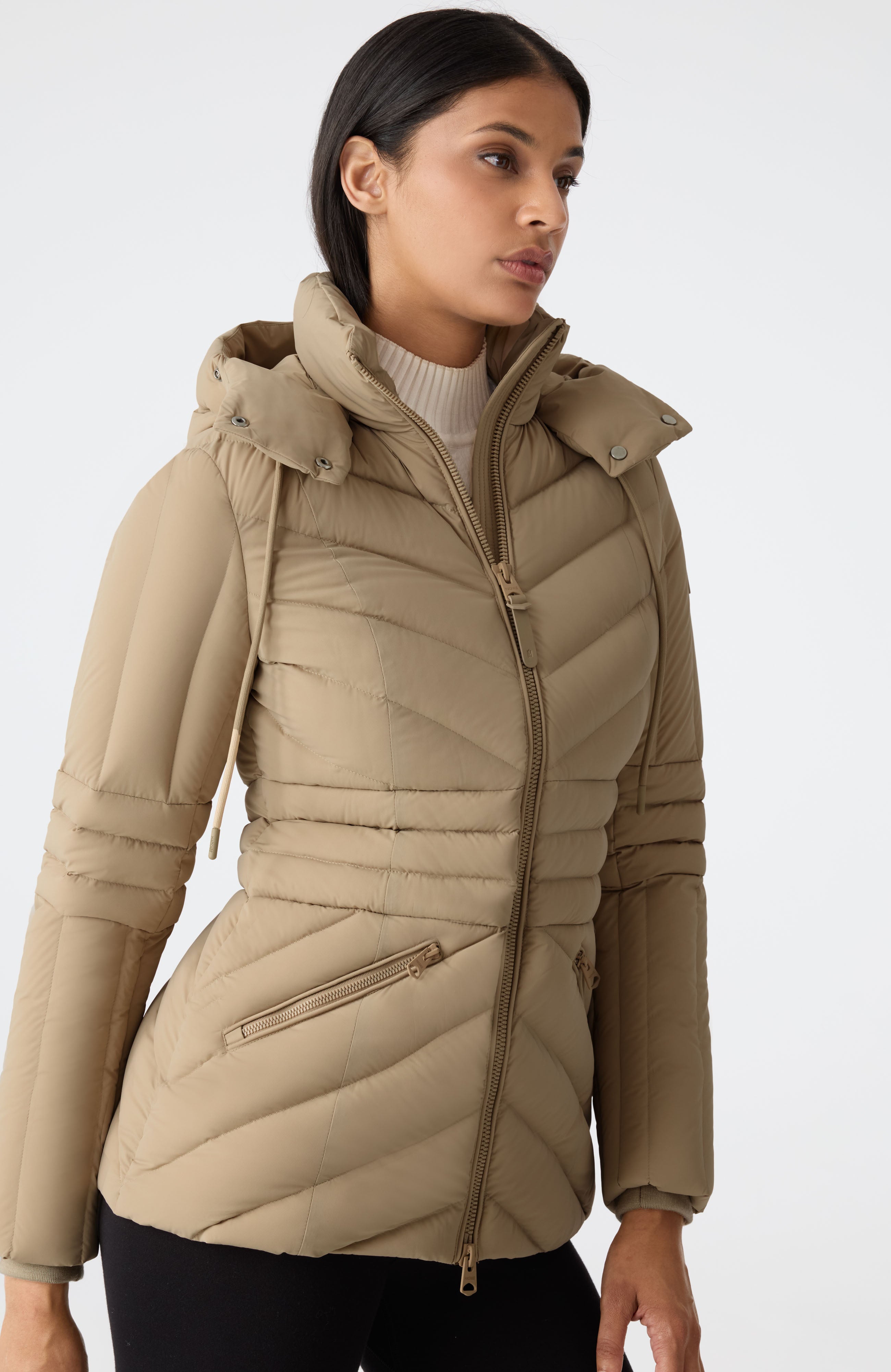 NADIA-SHZ Hooded Down Jacket With Shearling Trim for Women
