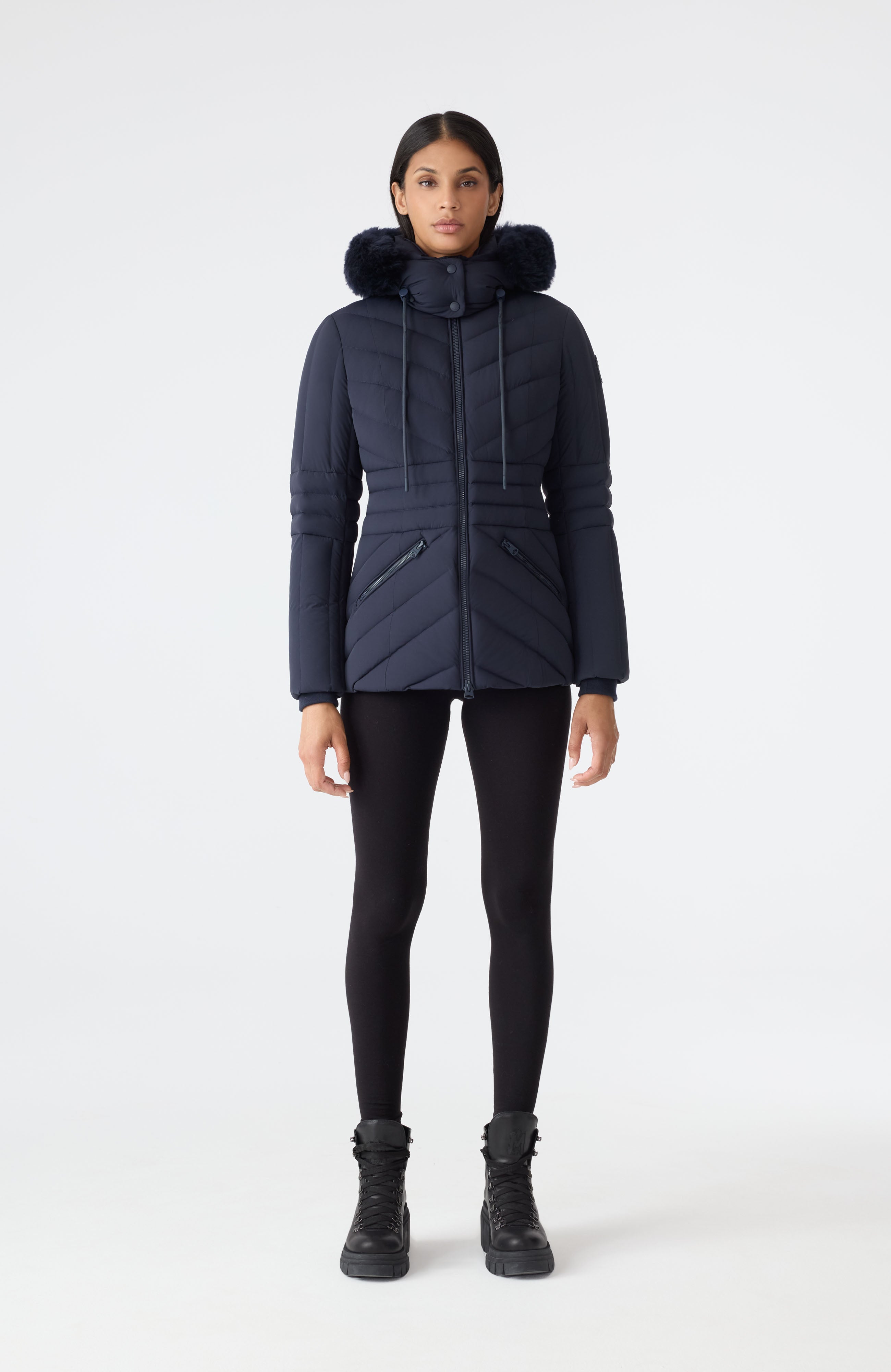NADIA-SHZ Hooded Down Jacket With Shearling Trim for Women