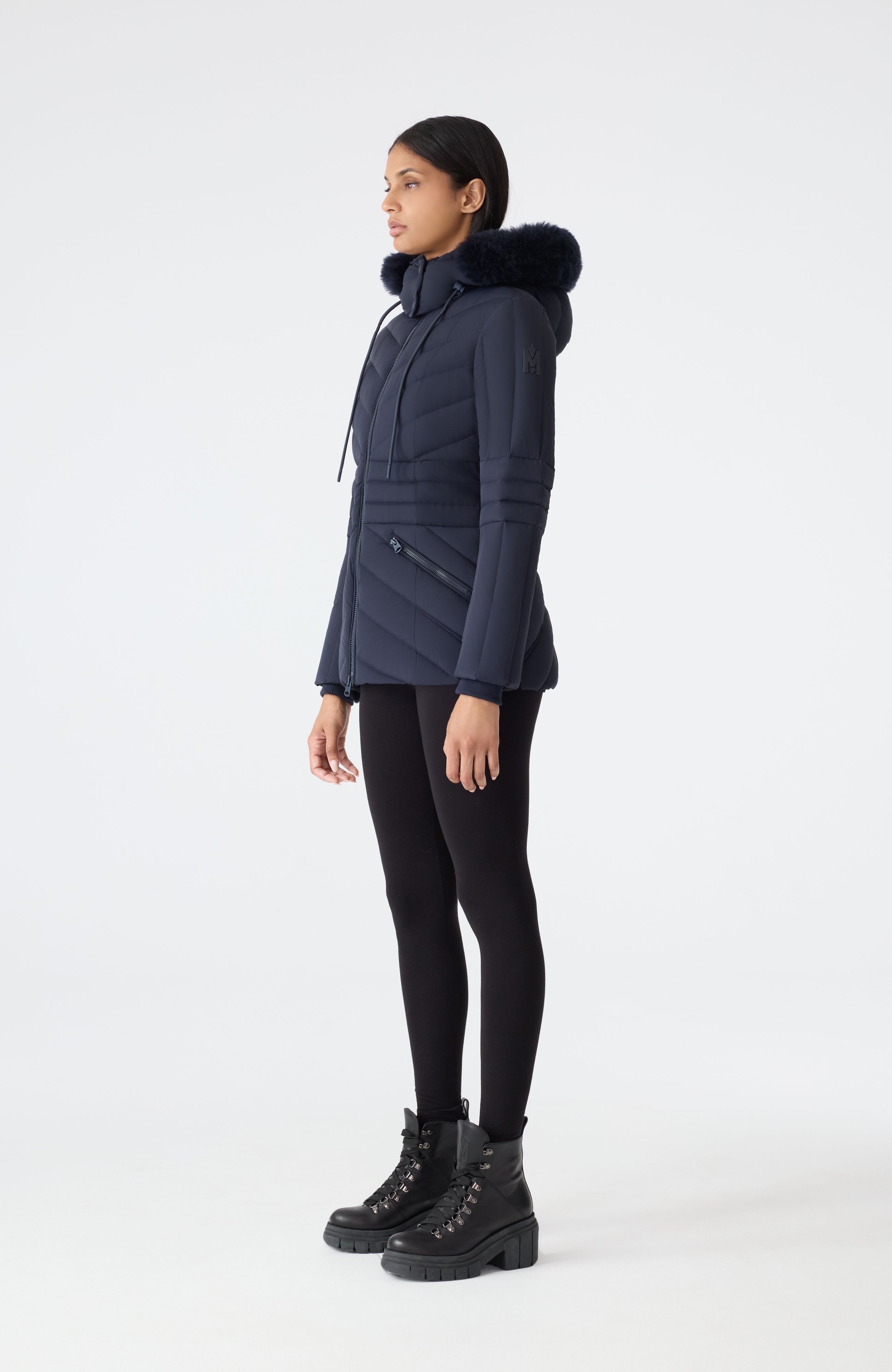 NADIA-SHZ Hooded Down Jacket With Shearling Trim for Women