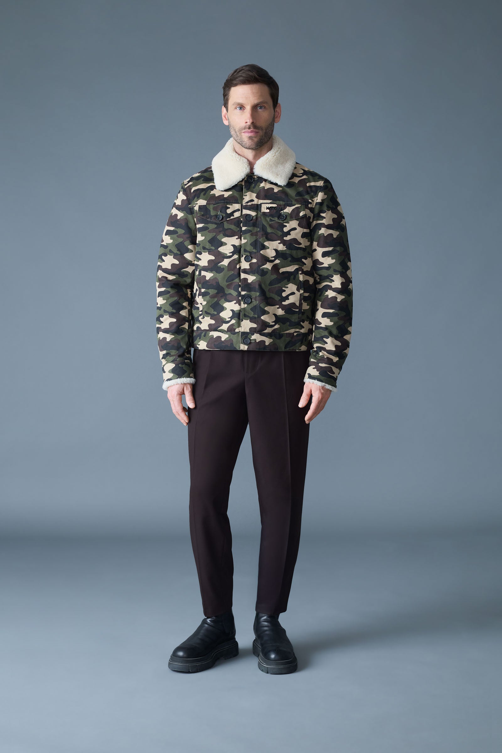 NASH-SH Camouflage Shearling Collar Trucker Jacket for Men