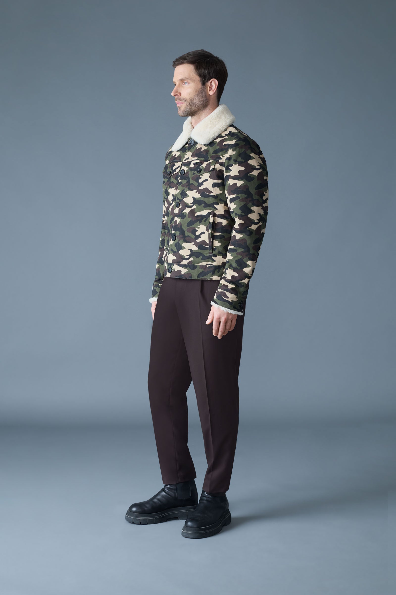NASH-SH Camouflage Shearling Collar Trucker Jacket for Men