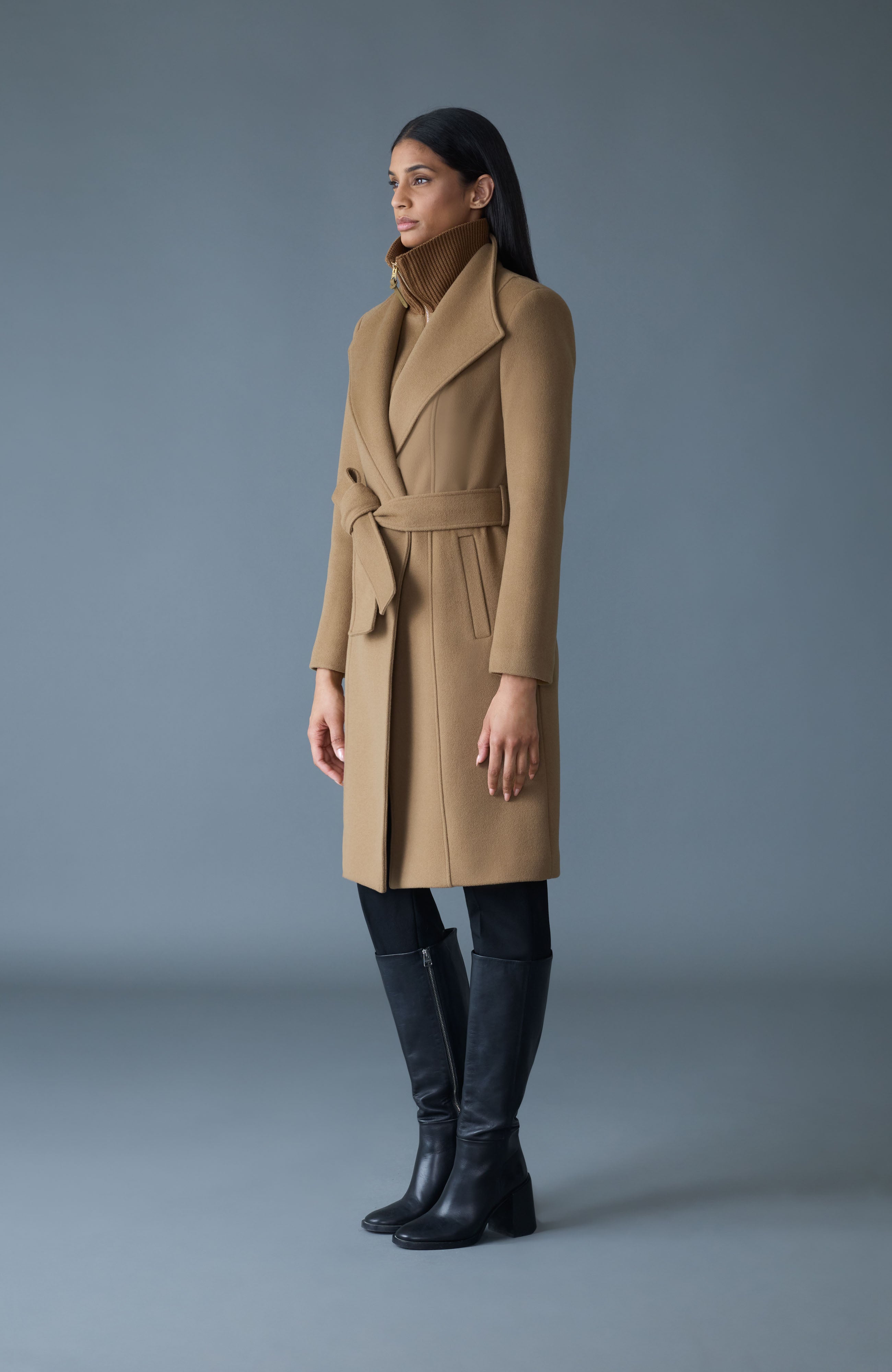 NORITA 2-in-1 double face wool coat with sash for Women | Mackage® US