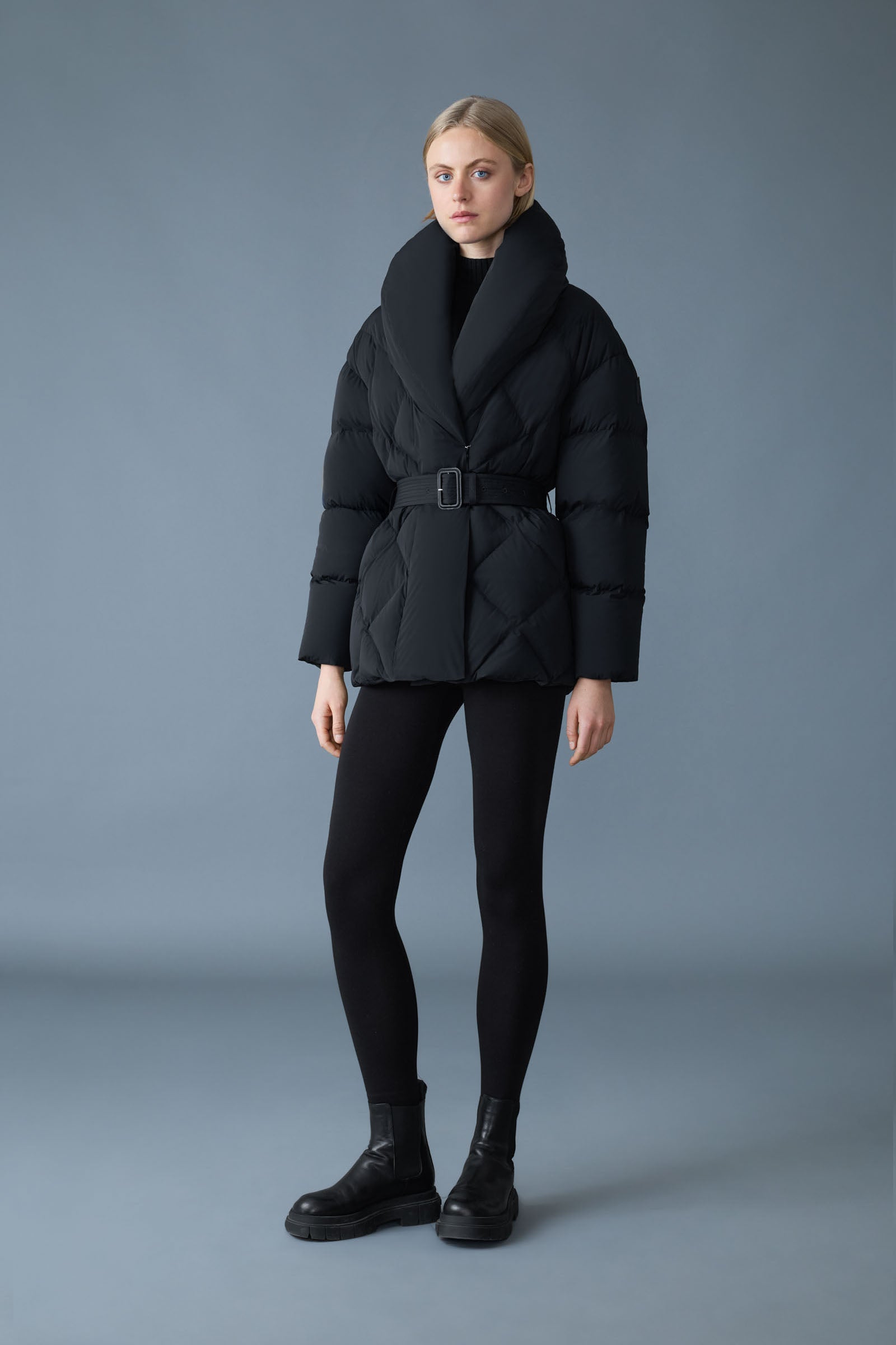 ジャケット・アウター Silk Polyester Shawl Collar Down Coat OLIVE-Z Down Belted Jacket With Shawl Collar | Mackage US