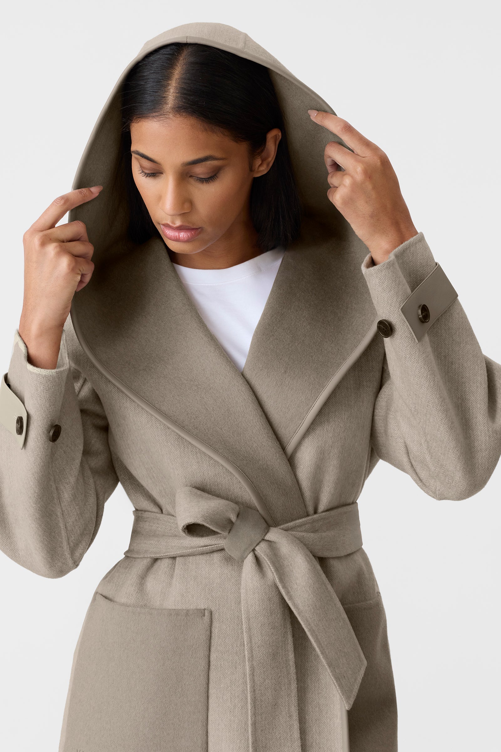 PAYA-HB Herringbone Wool Wrap Coat for Women | Mackage® US