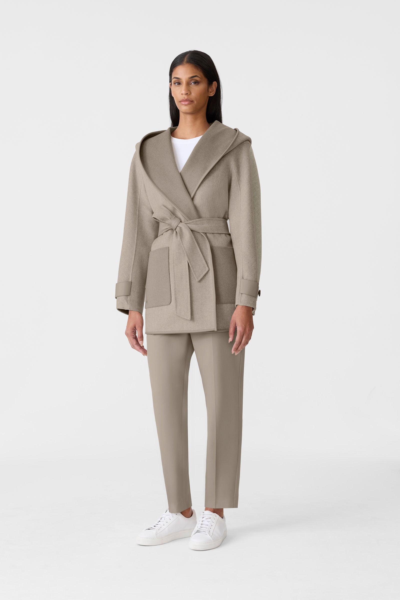 PAYA-HB Herringbone Wool Wrap Coat for Women | Mackage® US