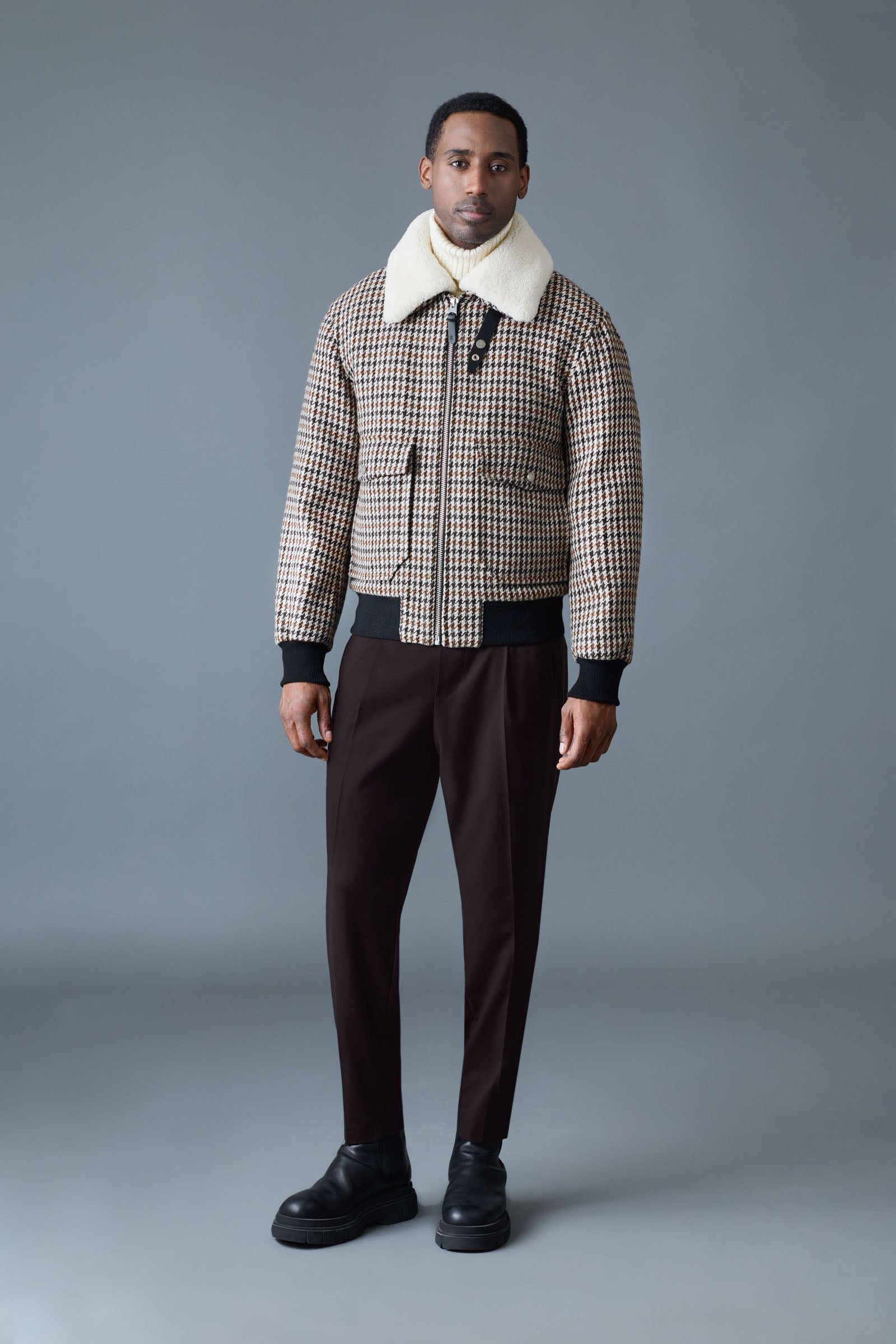 RHETT-HT Houndstooth Wool Bomber for Men | Mackage US
