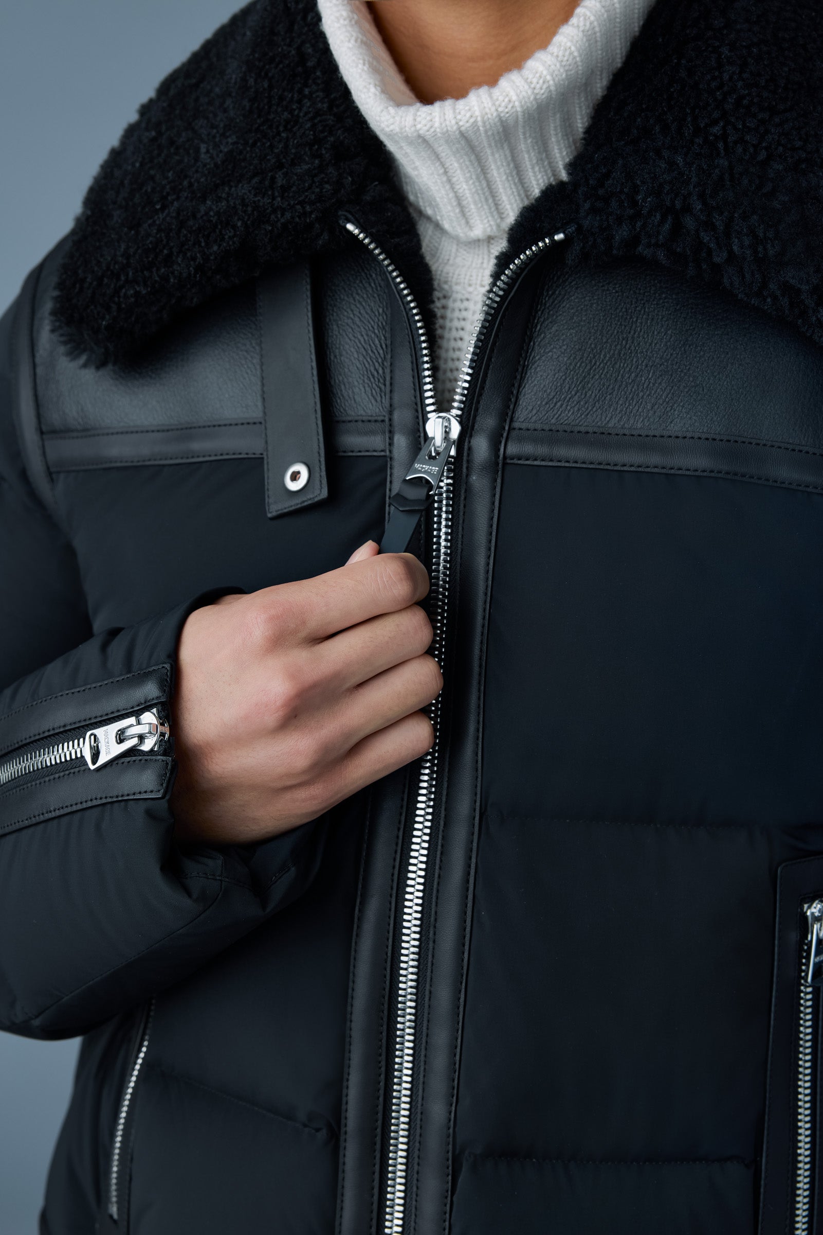 Robert, mixed-media shearling down jacket | Mackage® US