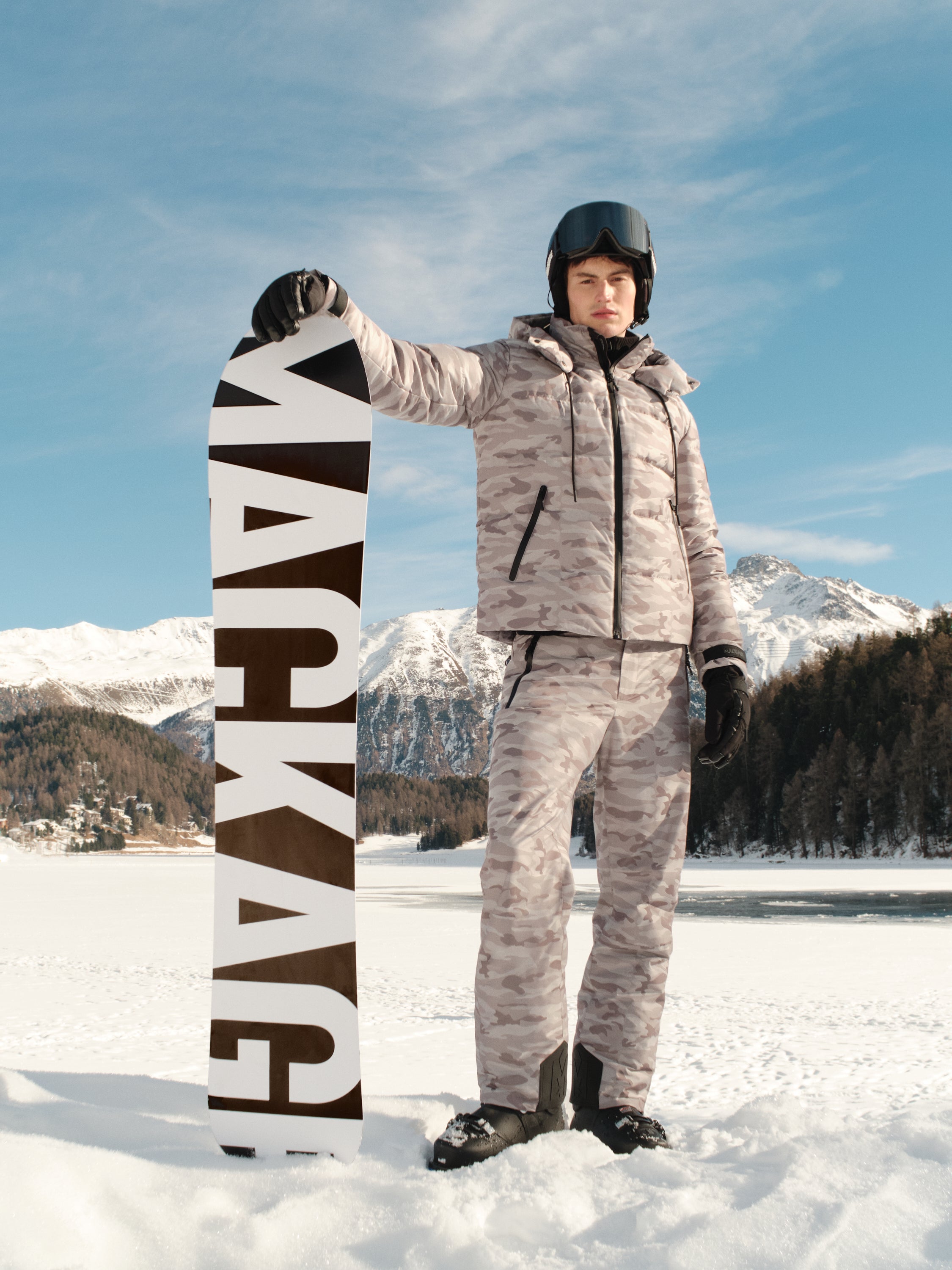 SAMUEL-JC Camo Jacquard Down Ski Jacket With Storm Visor for Men