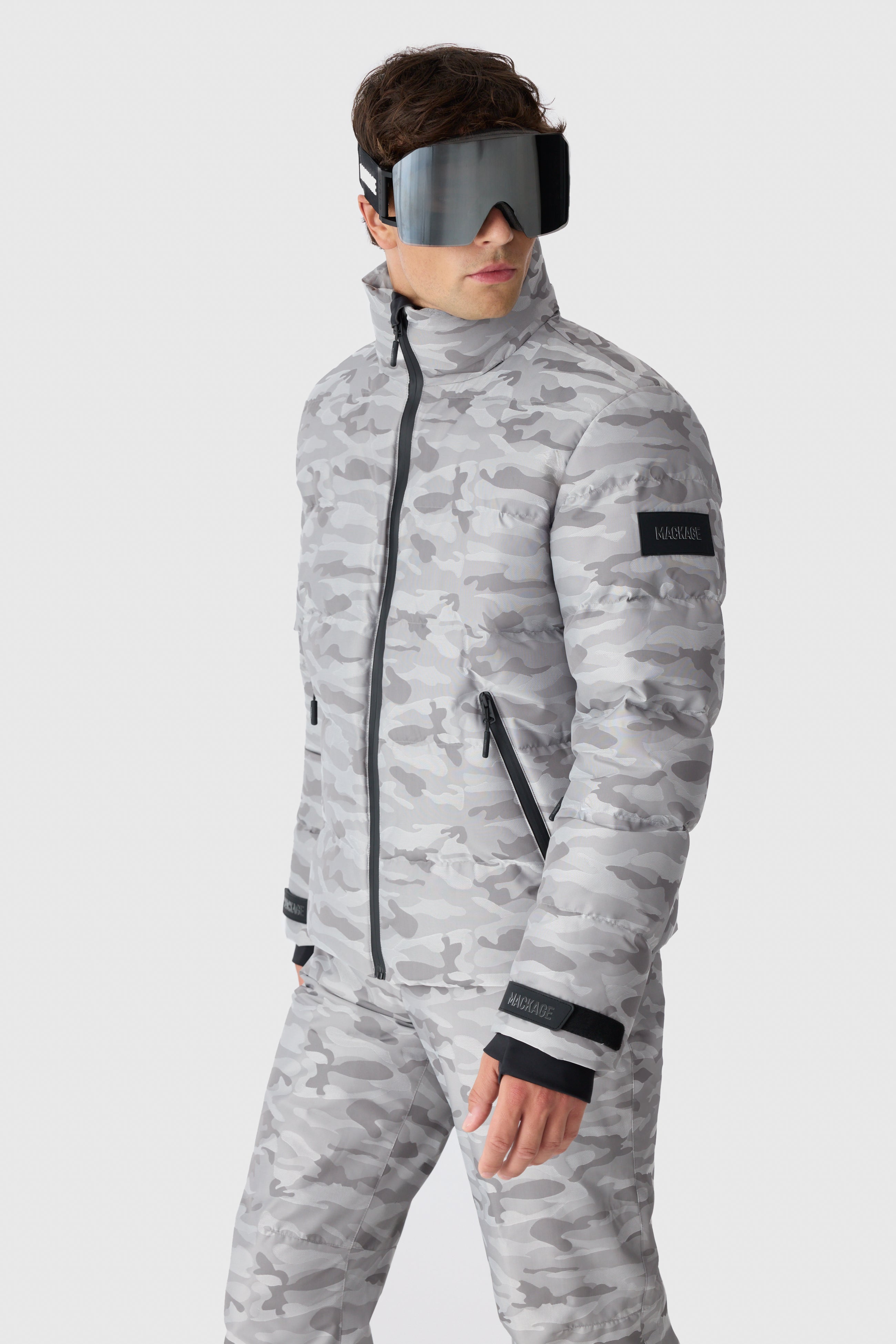 SAMUEL-JC Camo Jacquard Down Ski Jacket With Storm Visor for Men