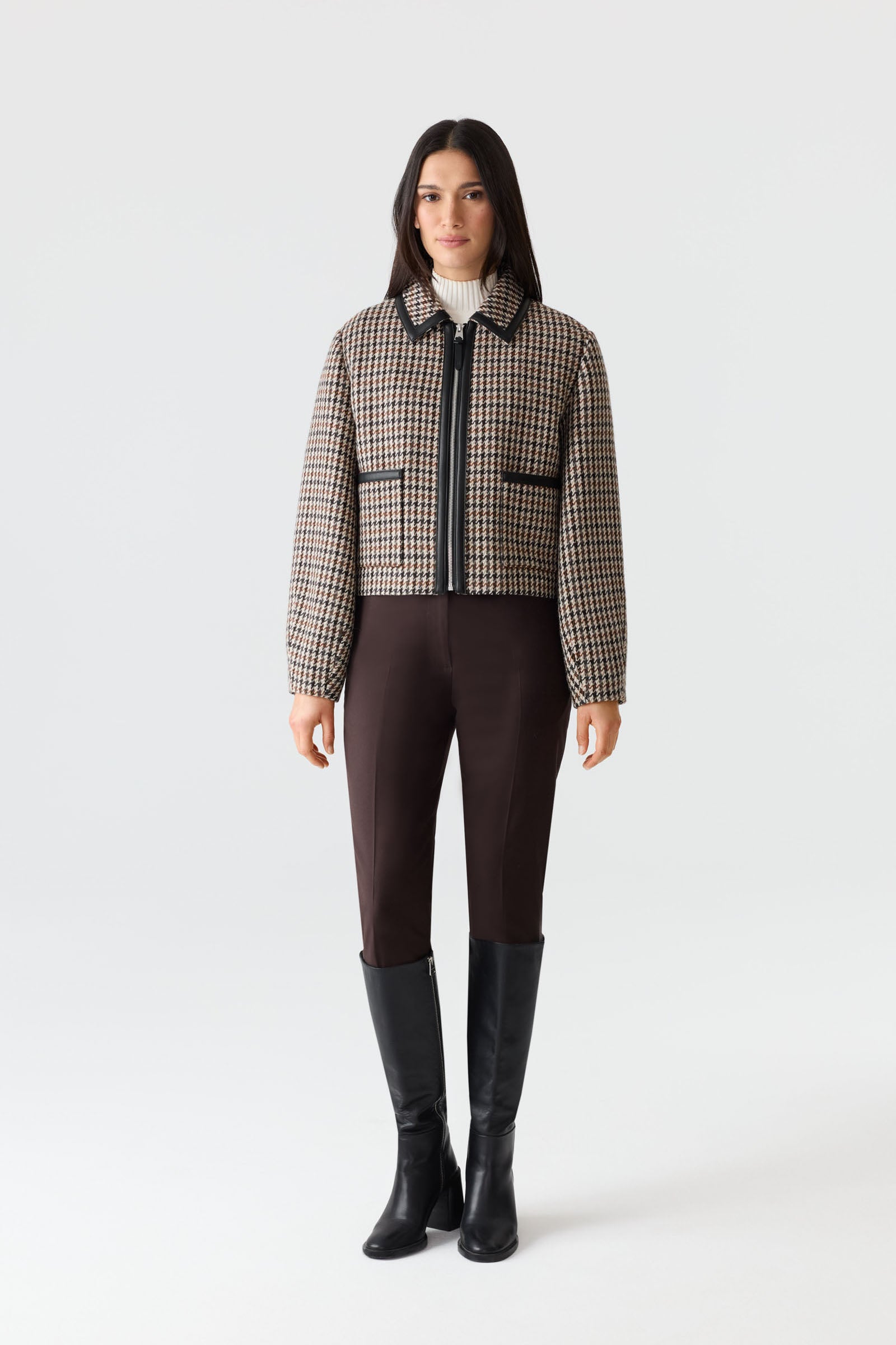 SOLANA-HT Houndstooth Wool Short Jacket for Women | Mackage US