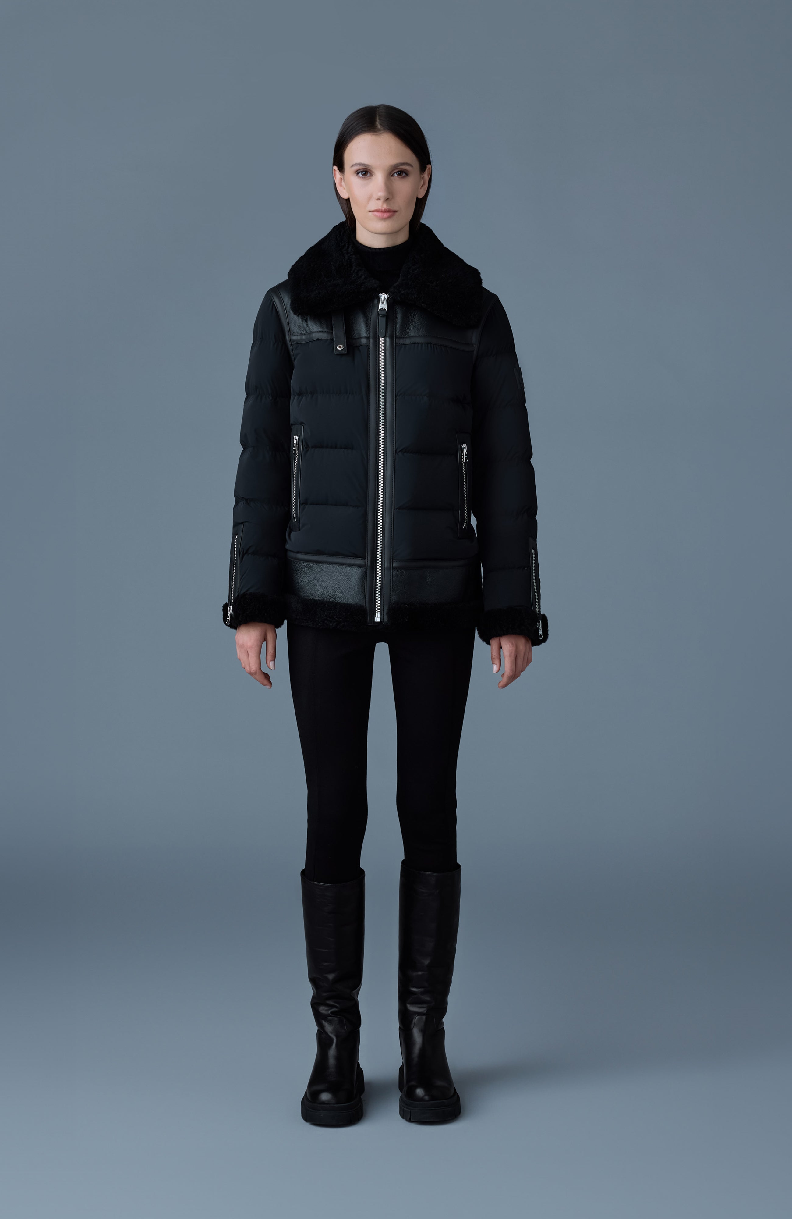 Vanna, mixed-media shearling down jacket | Mackage® US