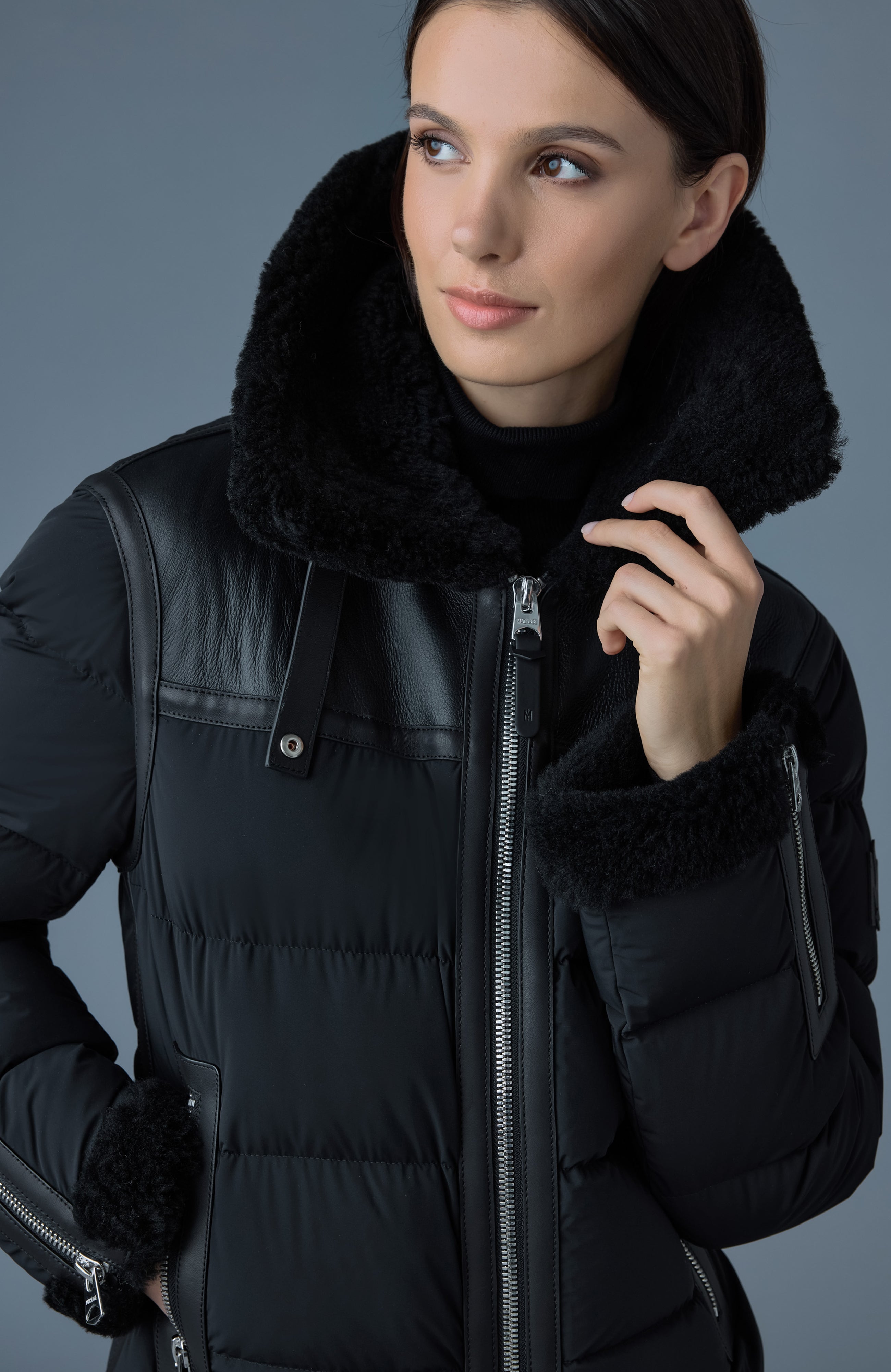 Vanna, mixed-media shearling down jacket | Mackage® US