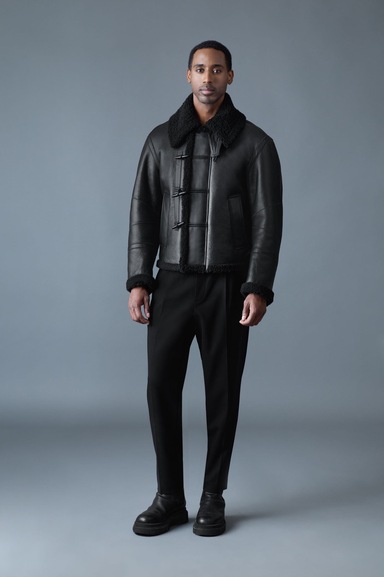 ★mooton★CLANE OVER JACKET WAYLON Shearling AviatorJacket with Toggle Front closure for Men