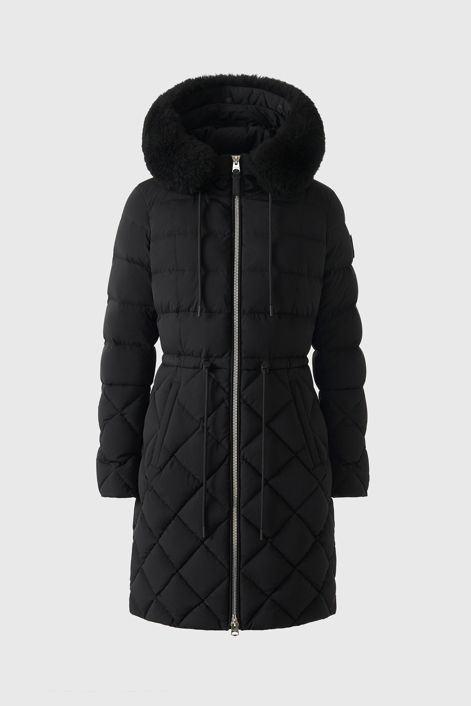 XENA-SHZ Diamond Quilted Down Coat With Fur Hood for Women