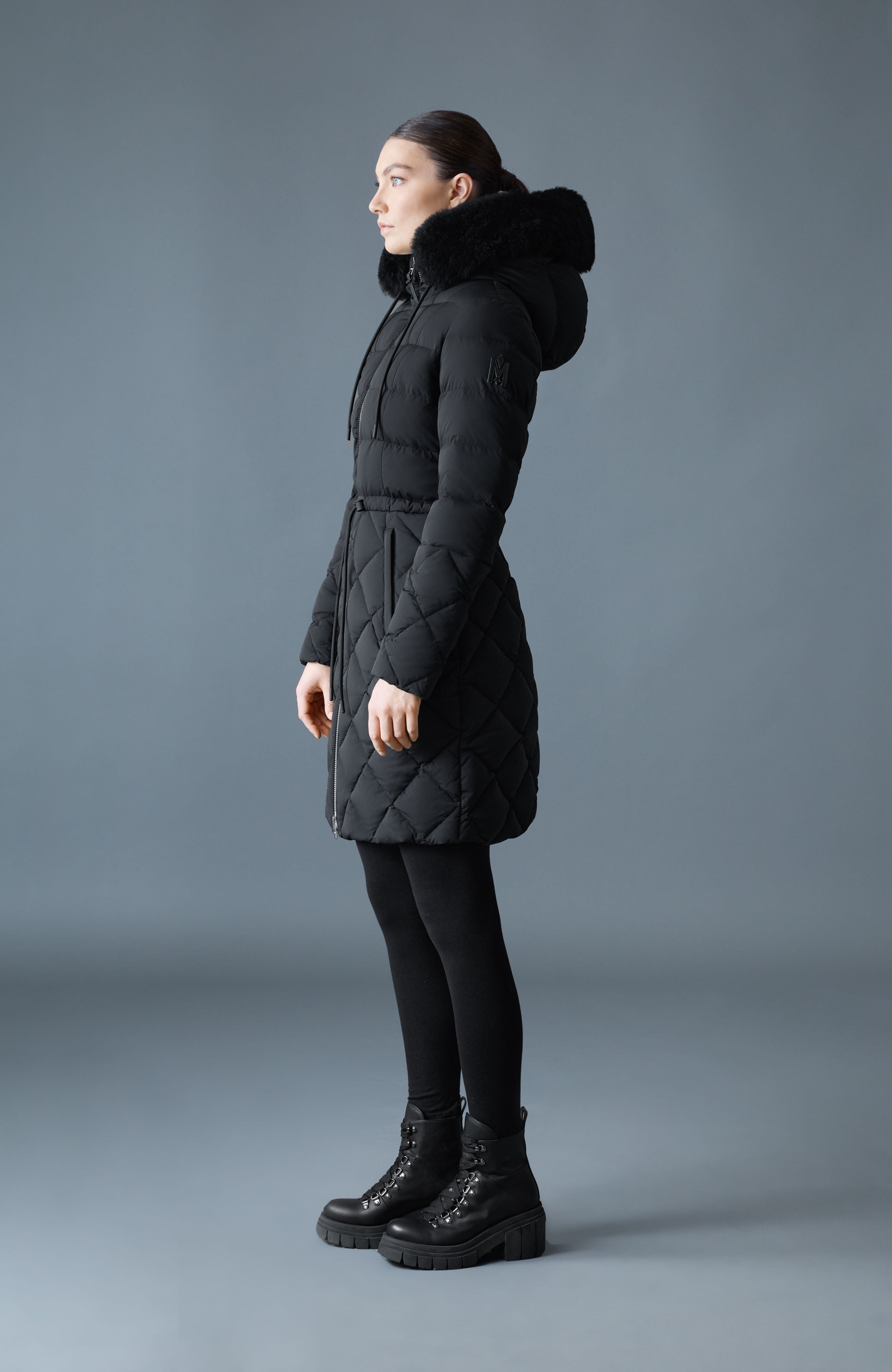 XENA-SHZ Diamond Quilted Down Coat With Fur Hood for Women
