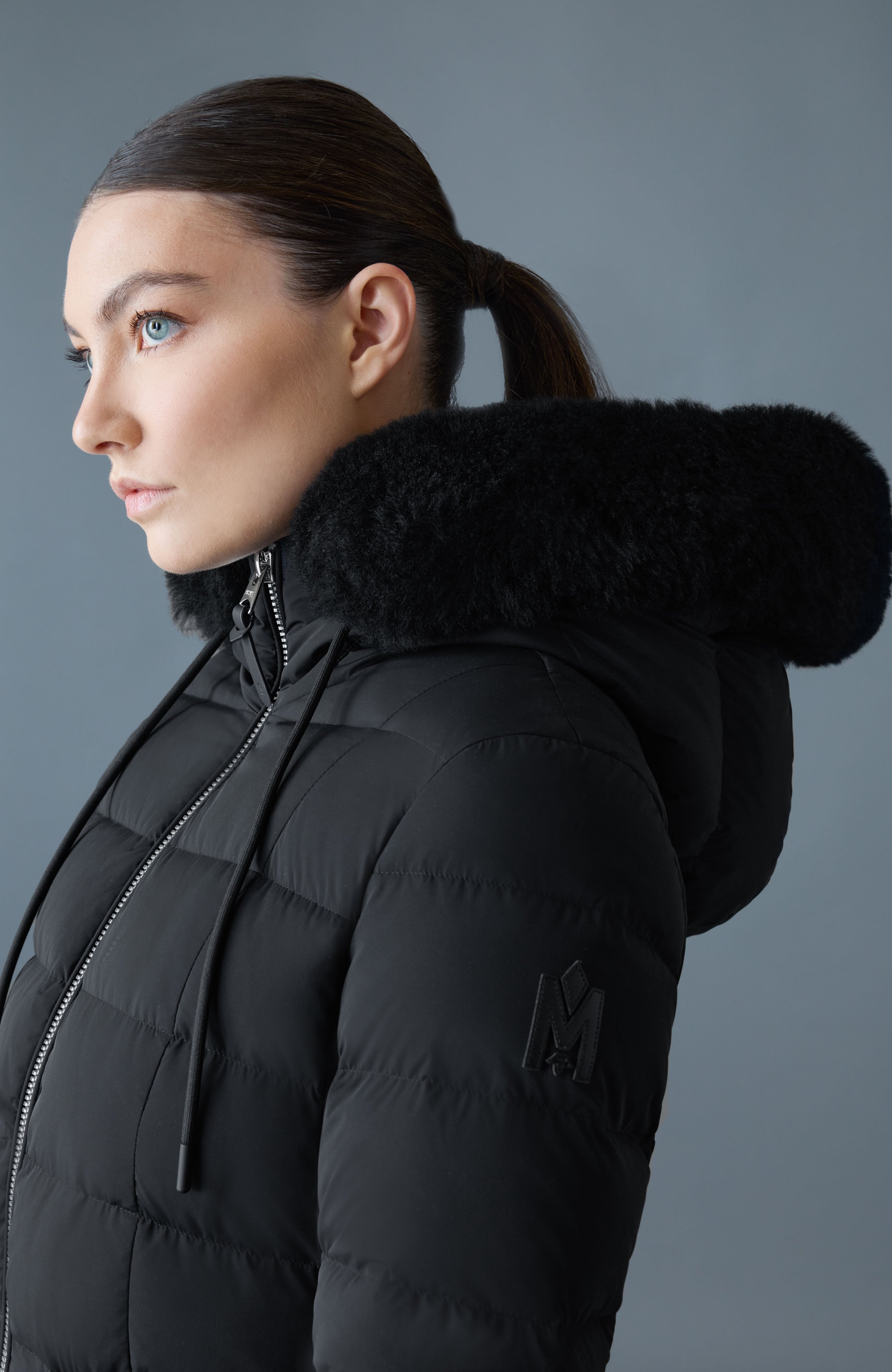 XENA-SHZ Diamond Quilted Down Coat With Fur Hood for Women