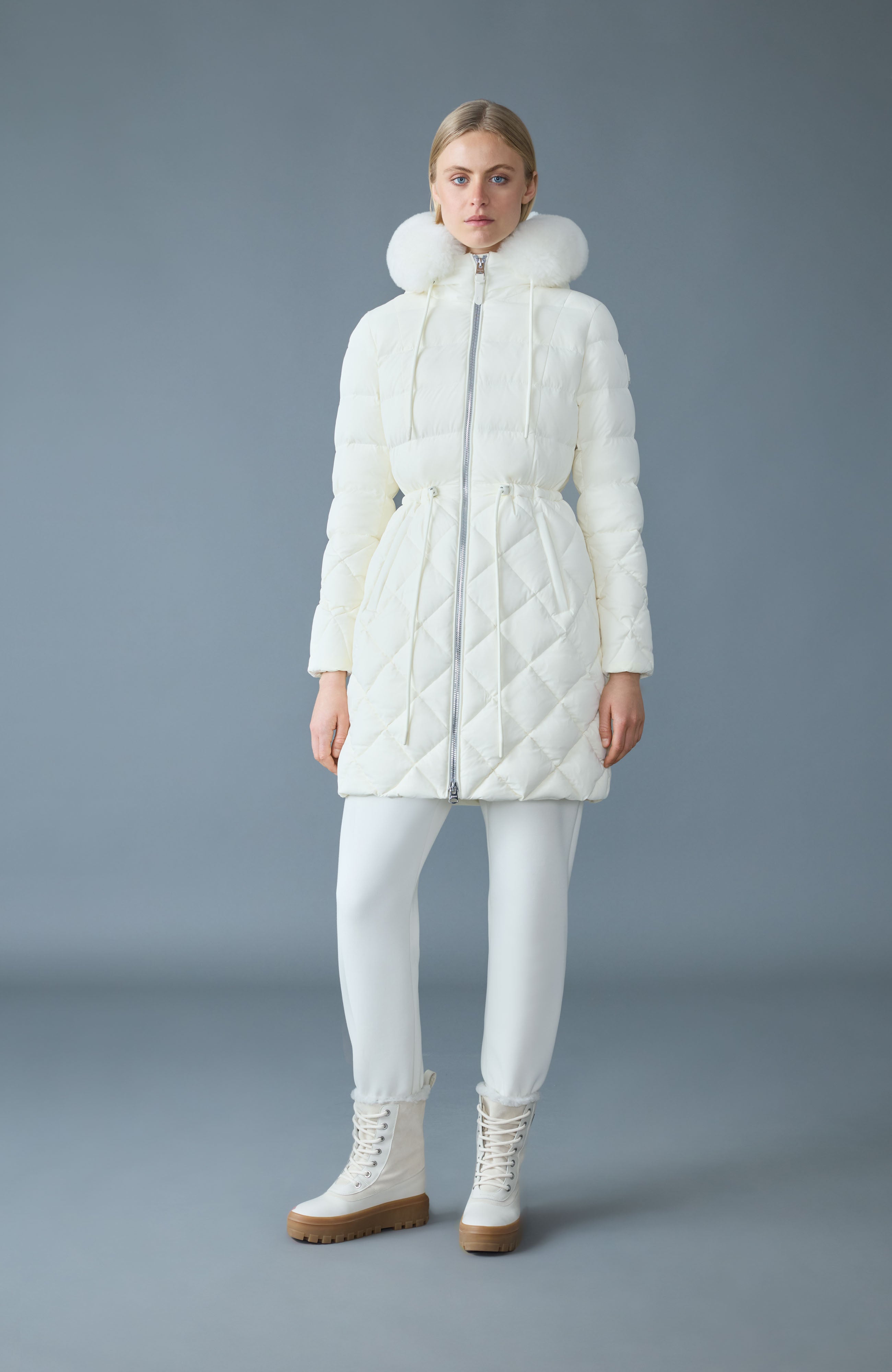 XENA-SHZ Diamond Quilted Down Coat With Fur Hood for Women